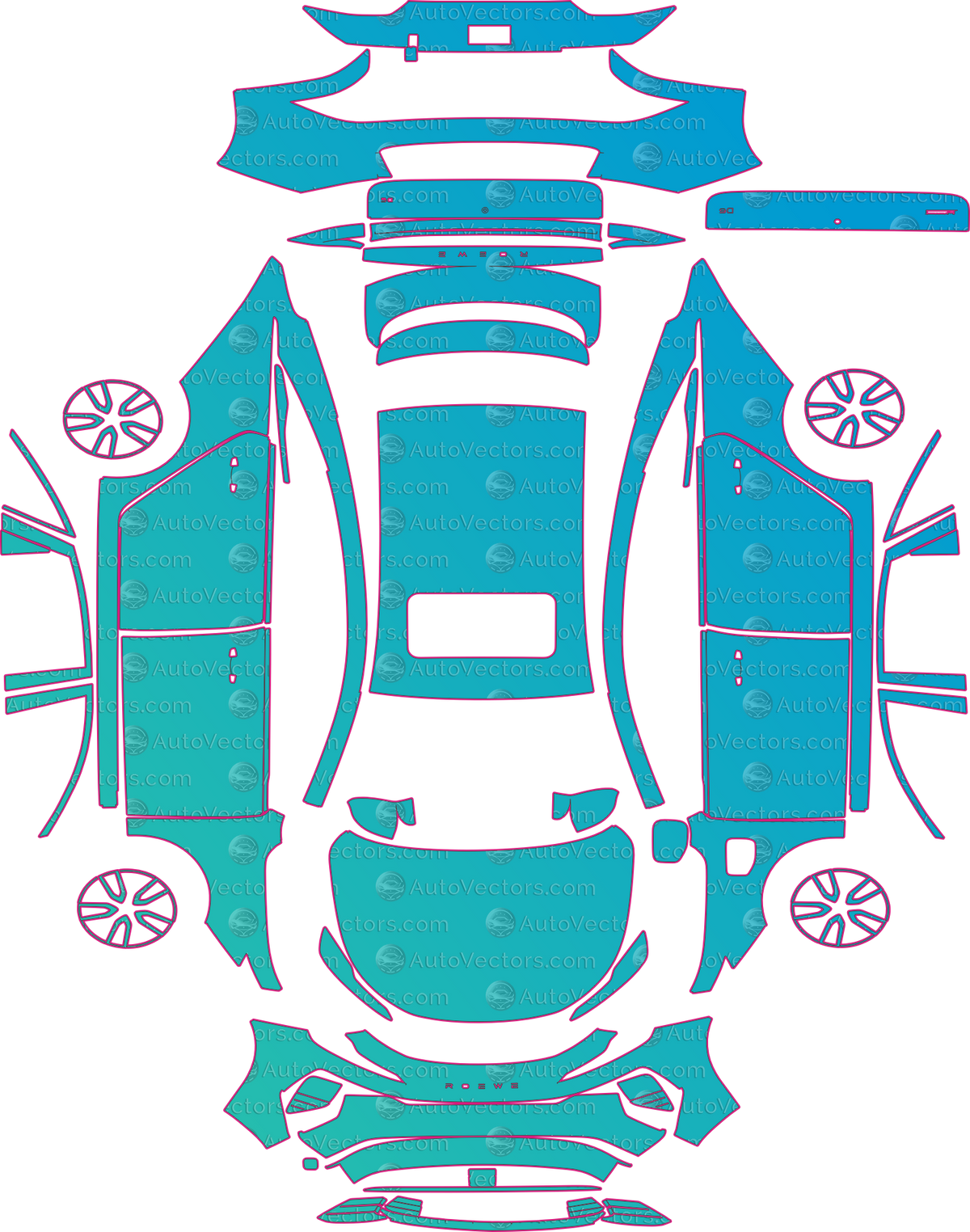 Roewe D6 Base (From 2025) pre-cut PPF pattern layout