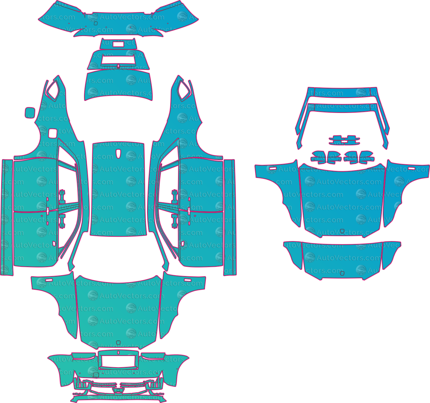 Rolls-Royce Ghost RR22 Extended Wheelbase (From 2025) Sedan Pre-Cut PPF Pattern Templates – pre-cut PPF pattern templates, digital download vector files (CDR, AI, PDF, DXF, SVG)