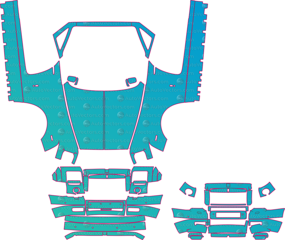 Rolls-Royce Phantom Drophead (From 2008) Coupe pre-cut PPF pattern layout