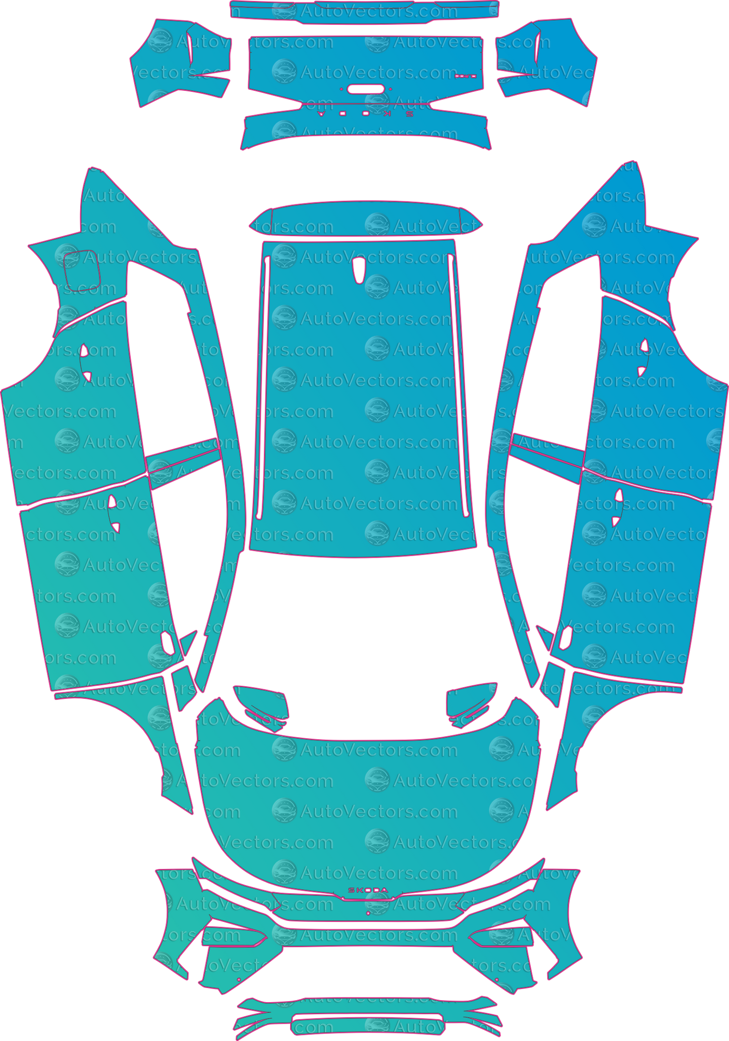 Skoda Elroq SportLine (From 2025) SUV – pre-cut PPF pattern templates, instant digital download vector cut files (CDR, AI, PDF, SVG)