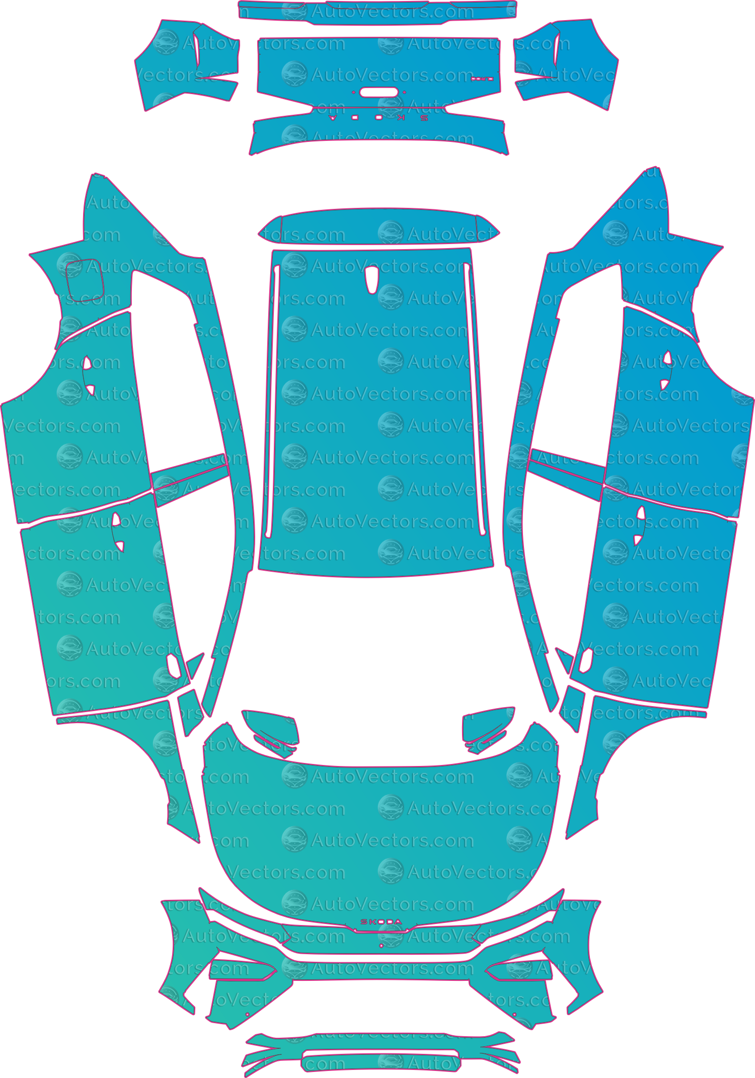 Skoda Elroq SportLine (From 2025) SUV – pre-cut PPF pattern templates, instant digital download vector cut files (CDR, AI, PDF, SVG)