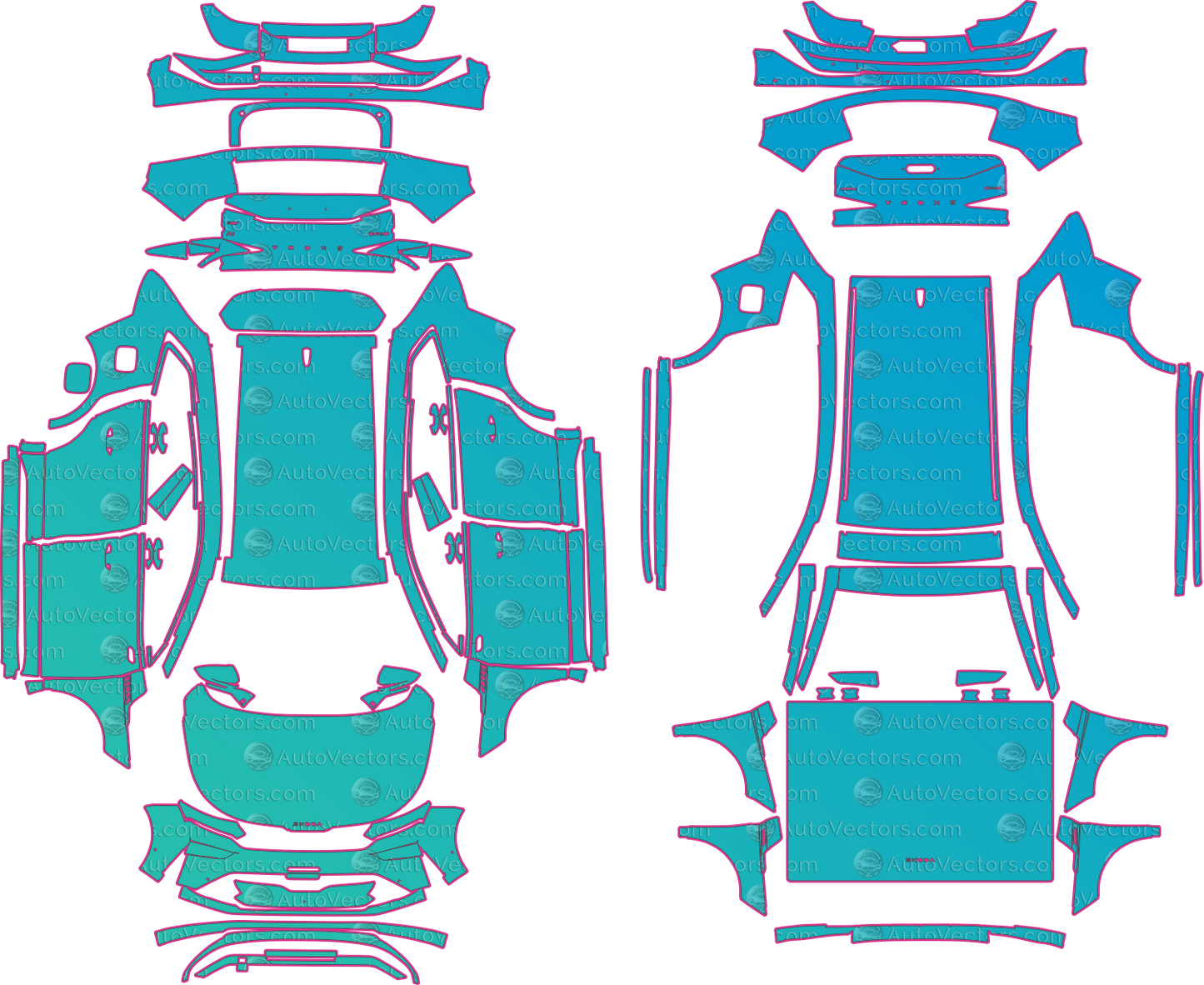 Skoda Enyaq Base (From 2025) SUV – pre-cut PPF pattern templates, instant digital download vector cut files (CDR, AI, PDF, SVG)