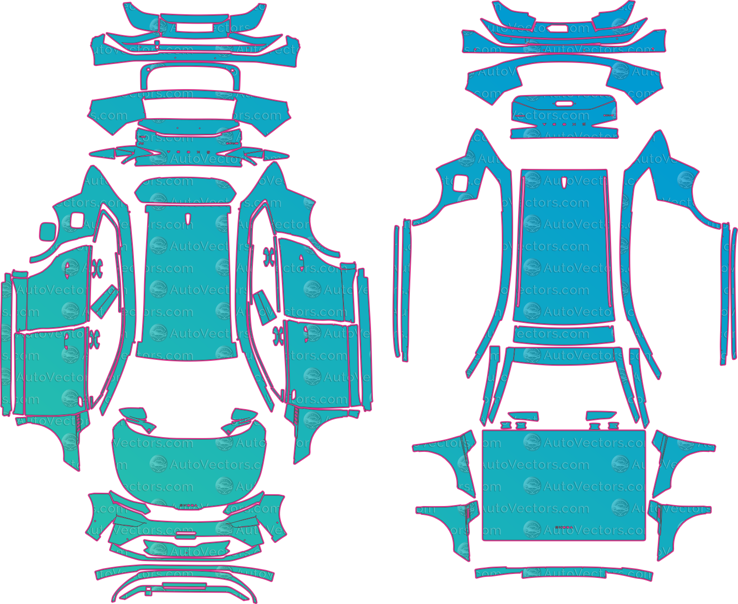Skoda Enyaq Base (From 2025) SUV – pre-cut PPF pattern templates, instant digital download vector cut files (CDR, AI, PDF, SVG)