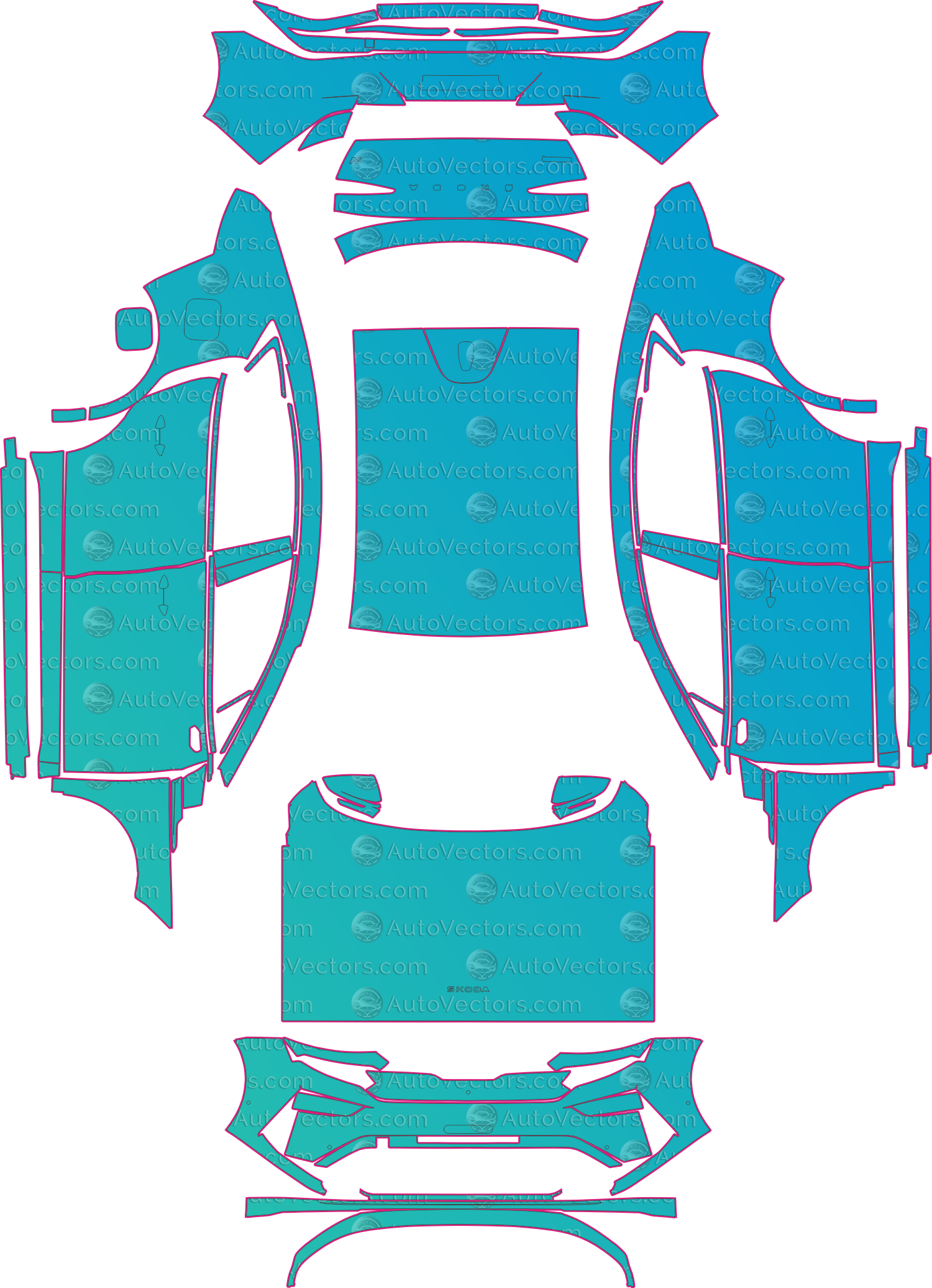 Skoda Enyaq Sportline (From 2025) Coupe – pre-cut PPF pattern templates, instant digital download vector cut files (CDR, AI, PDF, SVG)