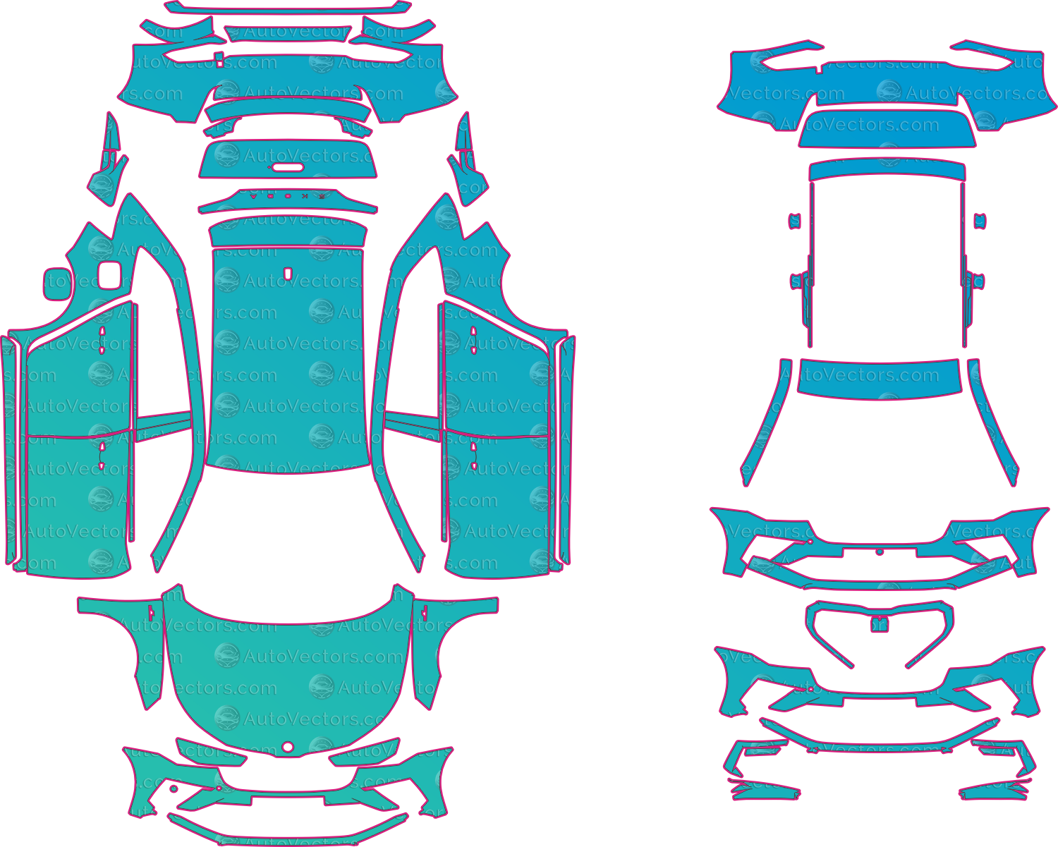 Skoda Scala Base (From 2026) Hatchback – pre-cut PPF pattern templates, instant digital download vector cut files (CDR, AI, PDF, SVG)