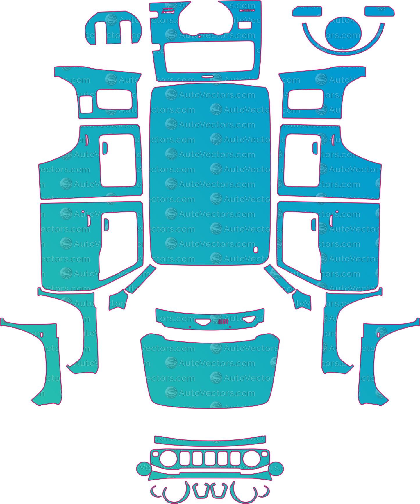 Suzuki JIMNY 4Doors (From 2019) SUV – pre-cut PPF pattern templates, instant digital download vector cut files (CDR, AI, PDF, SVG)