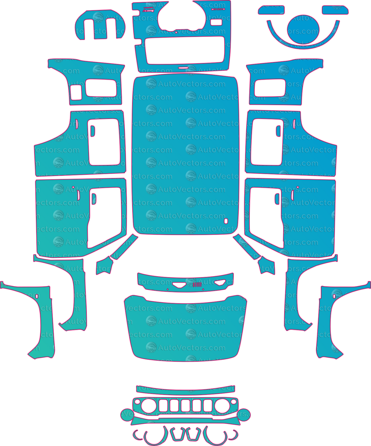 Suzuki JIMNY 4Doors (From 2019) SUV – pre-cut PPF pattern templates, instant digital download vector cut files (CDR, AI, PDF, SVG)