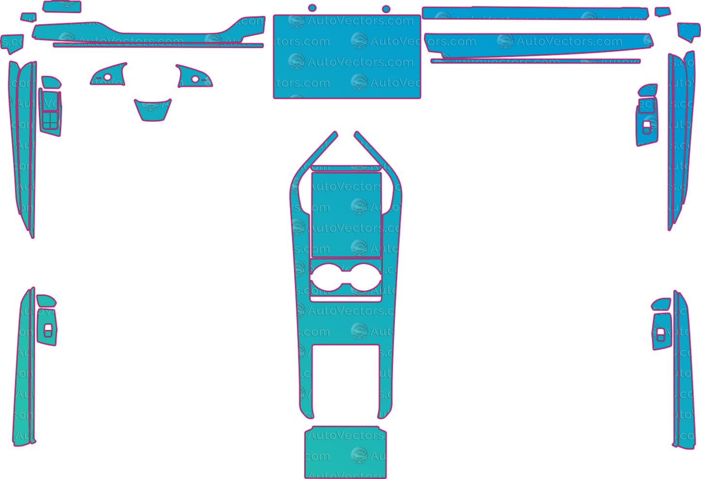 Tesla Model S Base (From 2023) Sedan Interior Pre-Cut PPF Pattern Templates – interior pre-cut PPF pattern templates, digital download vector files (CDR, AI, PDF, DXF, SVG)
