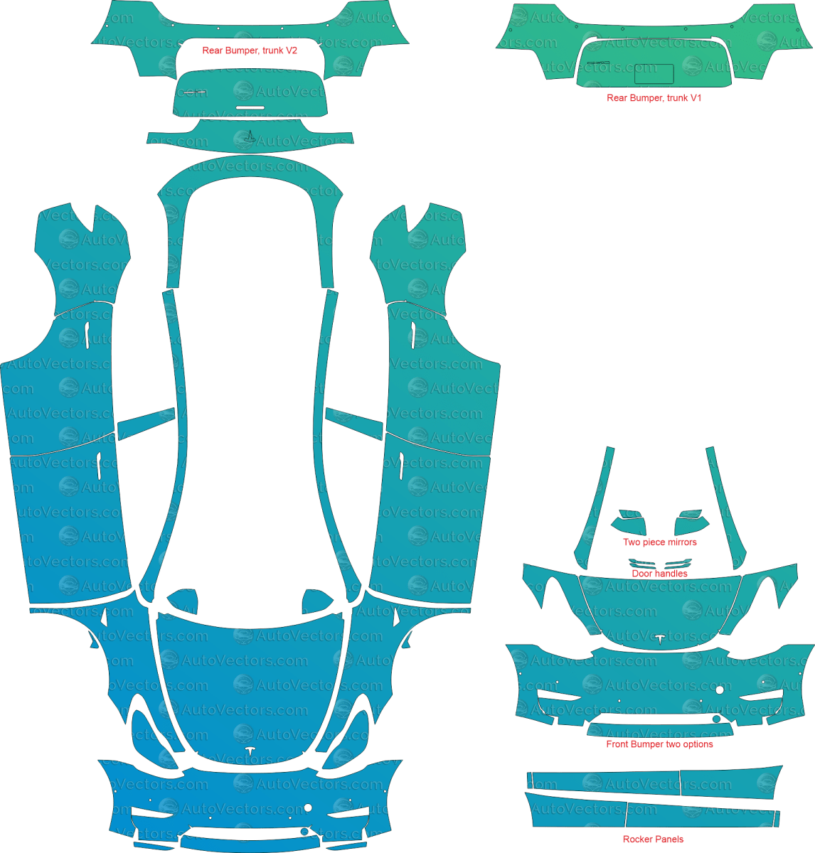 Tesla Model Y Base (From 2020) SUV pre-cut PPF vector template download