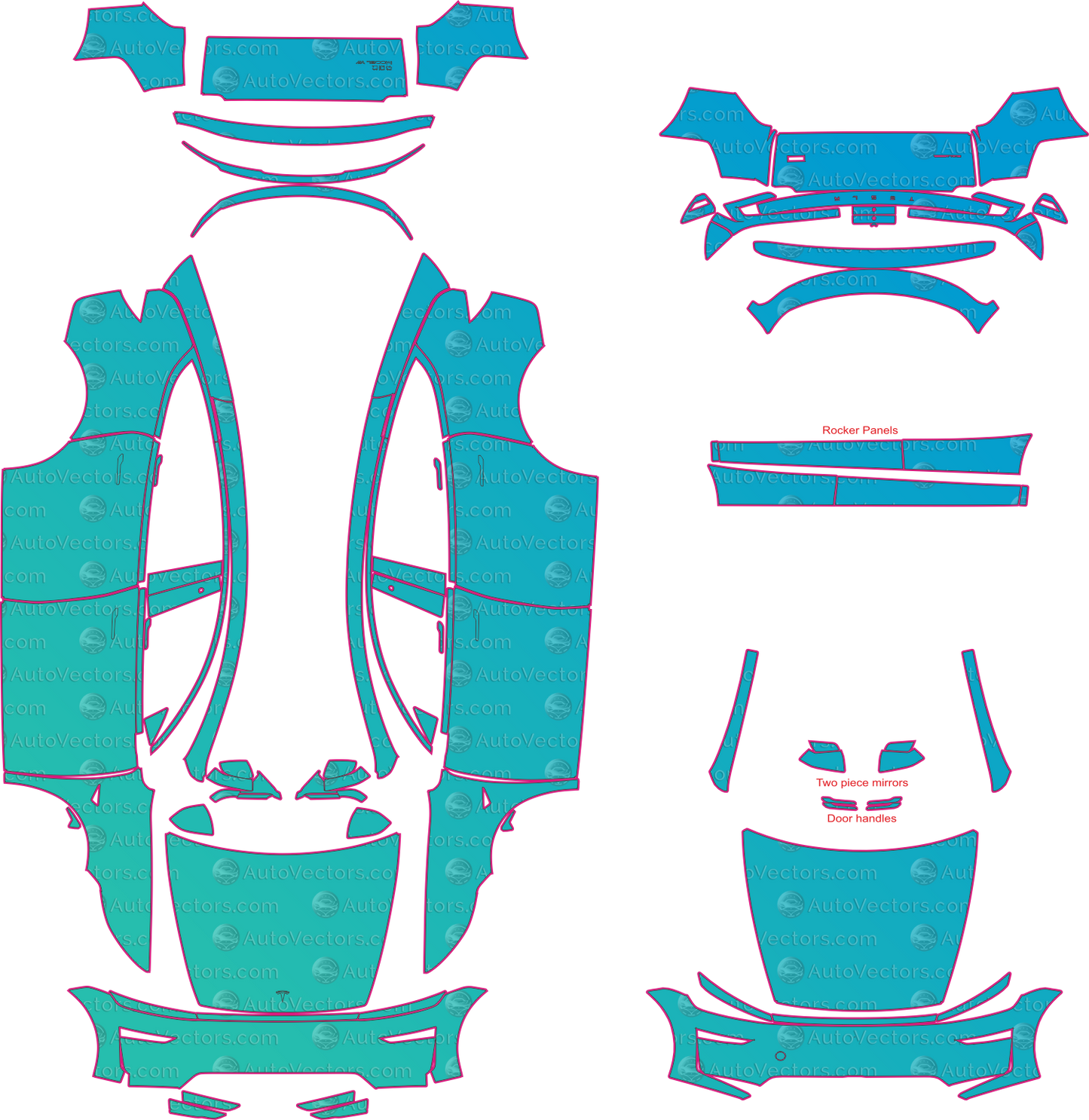 Tesla Model Y L (From 2025) SUV Pre-Cut PPF Pattern Templates – pre-cut PPF pattern templates, digital download vector files (CDR, AI, PDF, DXF, SVG)