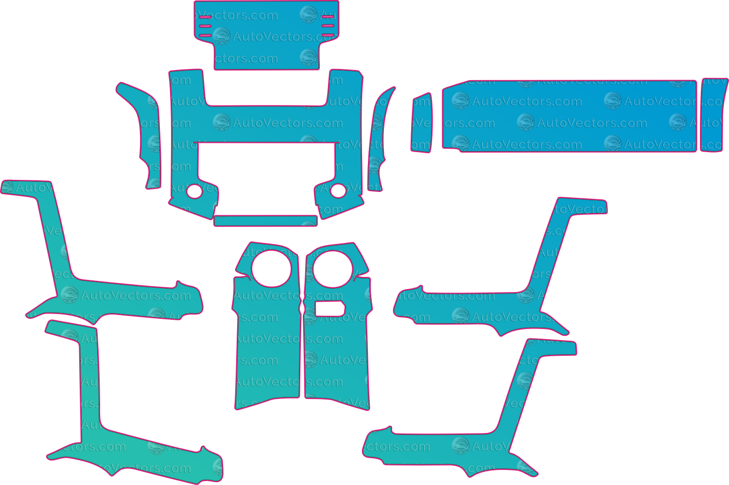 Toyota 4Runner N280 Base (From 2021) SUV Interior – interior pre-cut PPF pattern templates, instant digital download vector cut files (CDR, AI, PDF, SVG)