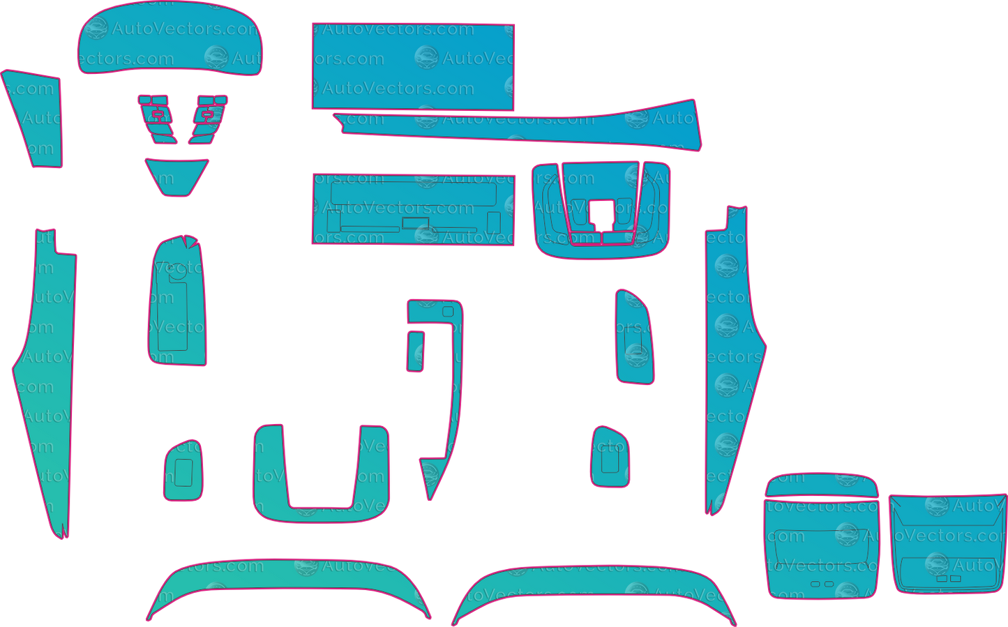 Toyota Avalon (From 2024) Sedan Interior – interior pre-cut PPF pattern templates, instant digital download vector cut files (CDR, AI, PDF, SVG)