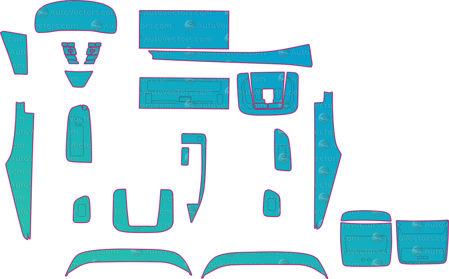 Toyota Avalon (From 2024) Sedan Interior – interior pre-cut PPF pattern templates, instant digital download vector cut files (CDR, AI, PDF, SVG)