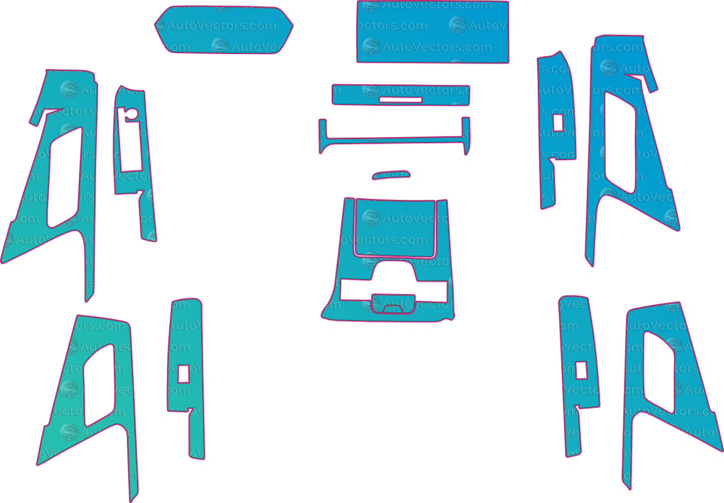 Toyota BZ4X Base (From 2022) SUV Interior – interior pre-cut PPF pattern templates, instant digital download vector cut files (CDR, AI, PDF, SVG)
