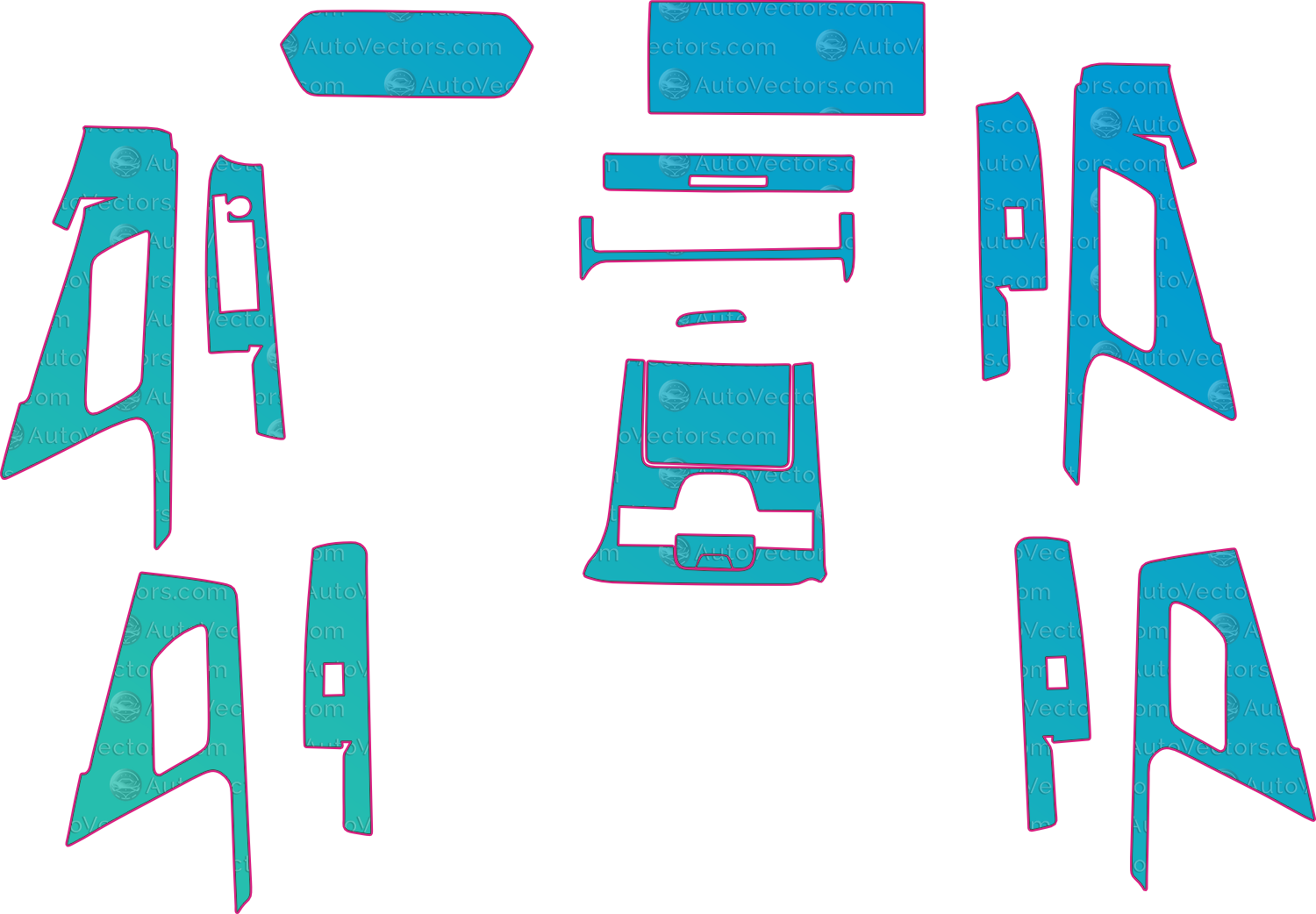 Toyota BZ4X Base (From 2022) SUV Interior – interior pre-cut PPF pattern templates, instant digital download vector cut files (CDR, AI, PDF, SVG)