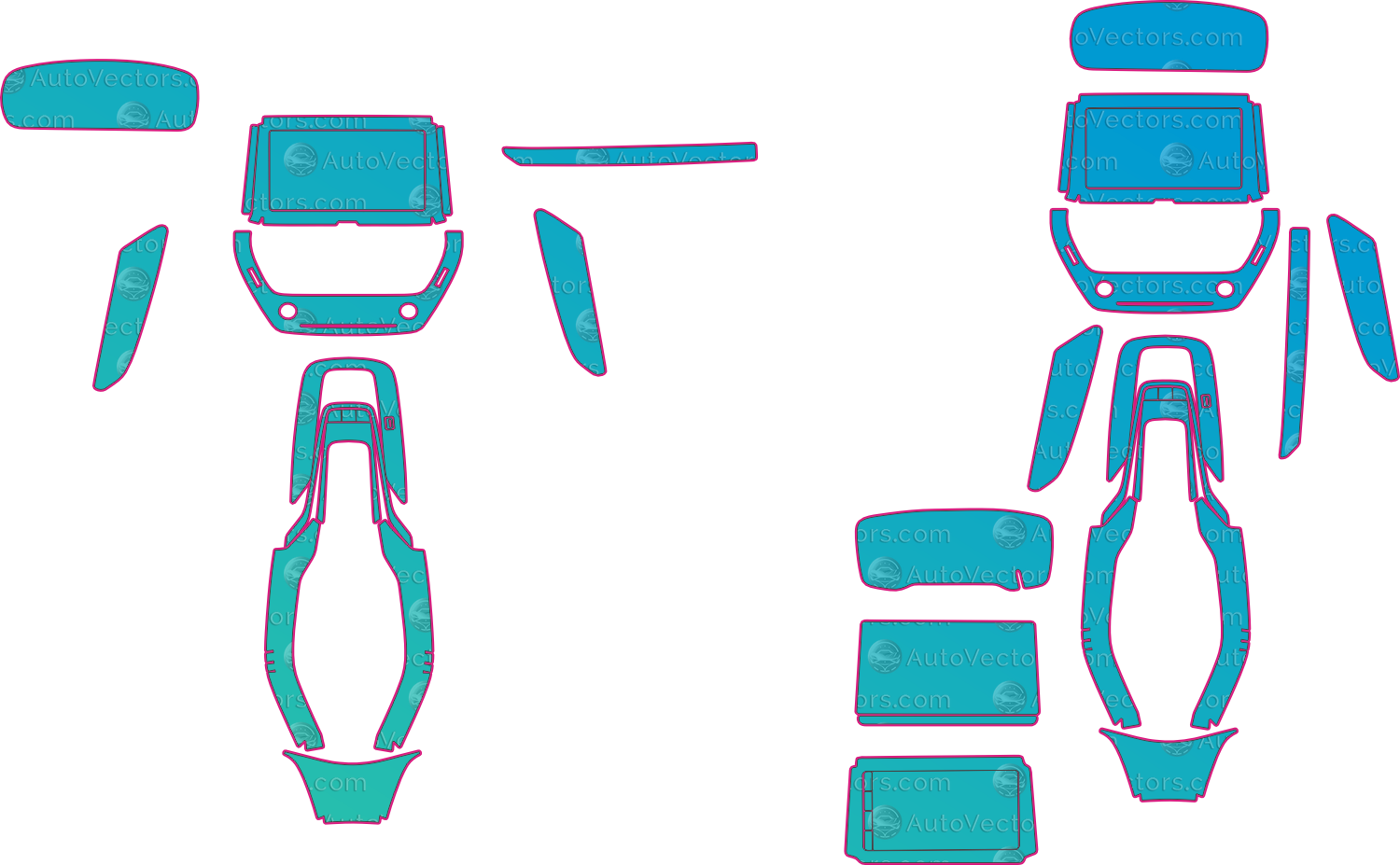 Toyota Corolla Cross Base (From 2022) SUV Interior – interior pre-cut PPF pattern templates, instant digital download vector cut files (CDR, AI, PDF, SVG)
