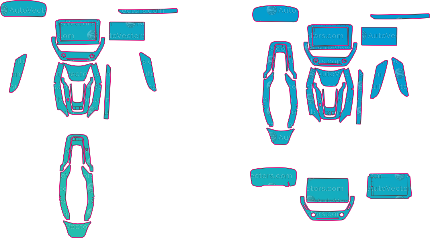 Toyota Corolla Cross Base V2 (From 2022) SUV Interior – interior pre-cut PPF pattern templates, instant digital download vector cut files (CDR, AI, PDF, SVG)