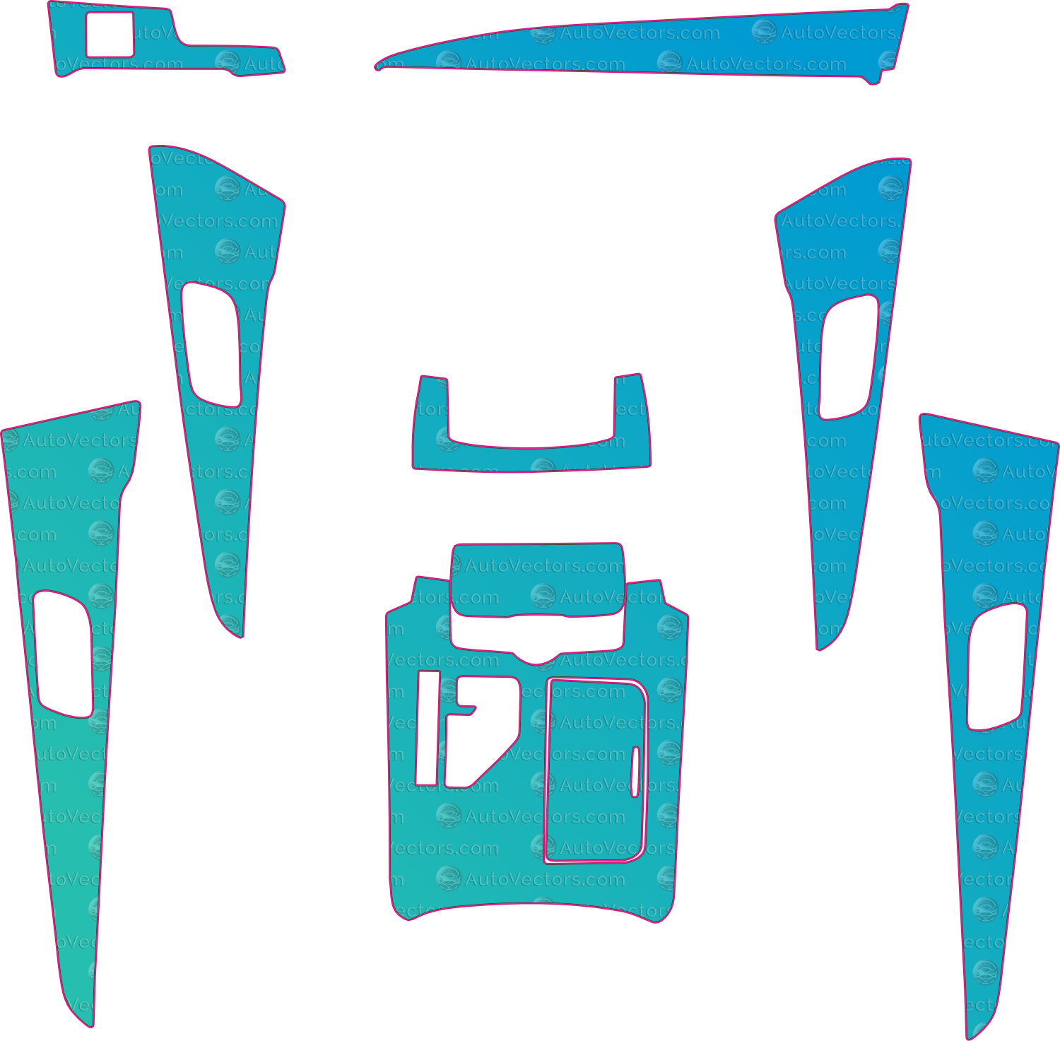 Toyota Crown S210 Base (From 2015) Sedan Interior – interior pre-cut PPF pattern templates, instant digital download vector cut files (CDR, AI, PDF, SVG)