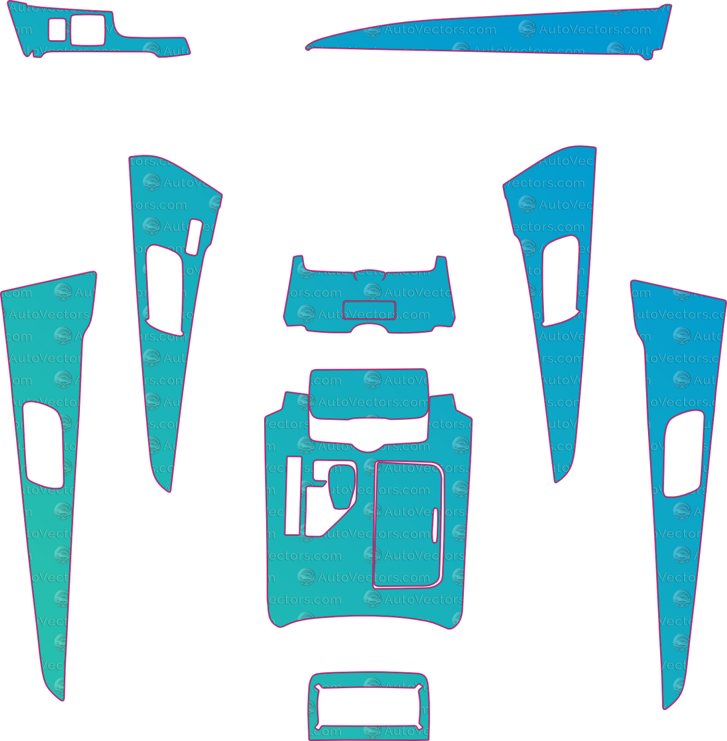 Toyota Crown S210 Base v2 (From 2015) Sedan Interior – interior pre-cut PPF pattern templates, instant digital download vector cut files (CDR, AI, PDF, SVG)