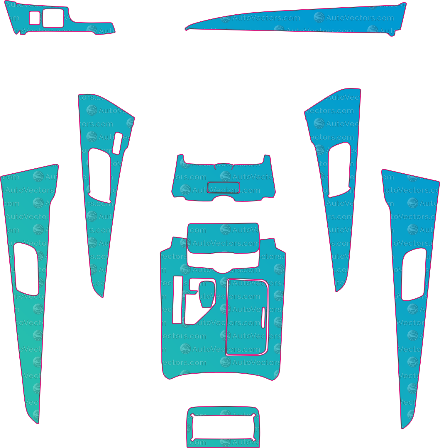 Toyota Crown S210 Base v2 (From 2015) Sedan Interior – interior pre-cut PPF pattern templates, instant digital download vector cut files (CDR, AI, PDF, SVG)