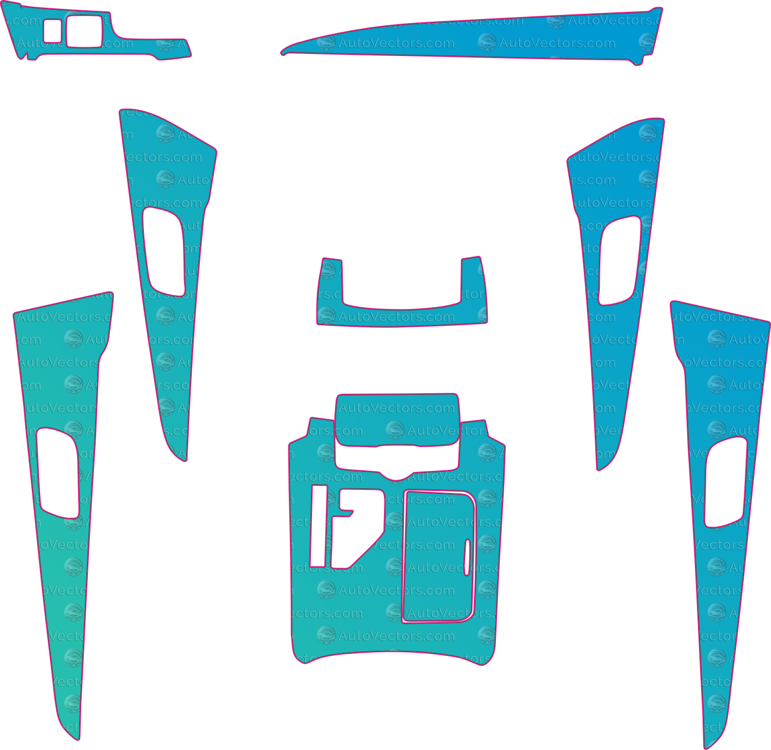 Toyota Crown S210 Base v3 (From 2015) Interior – interior pre-cut PPF pattern templates, instant digital download vector cut files (CDR, AI, PDF, SVG)