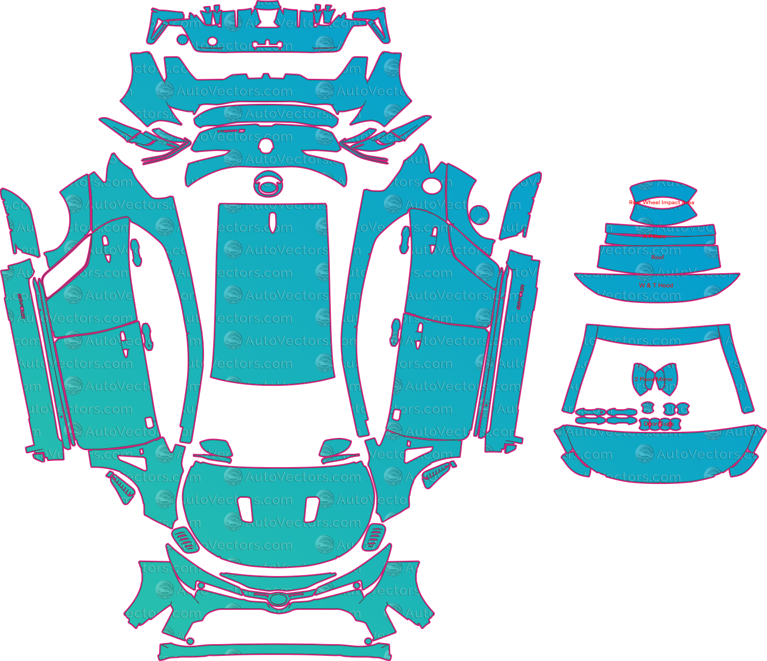 Toyota GR Corolla E210 Circuit Edition (From 2023) Hatchback Pre-Cut PPF Pattern Templates – pre-cut PPF pattern templates, digital download vector files (CDR, AI, PDF, DXF, SVG)