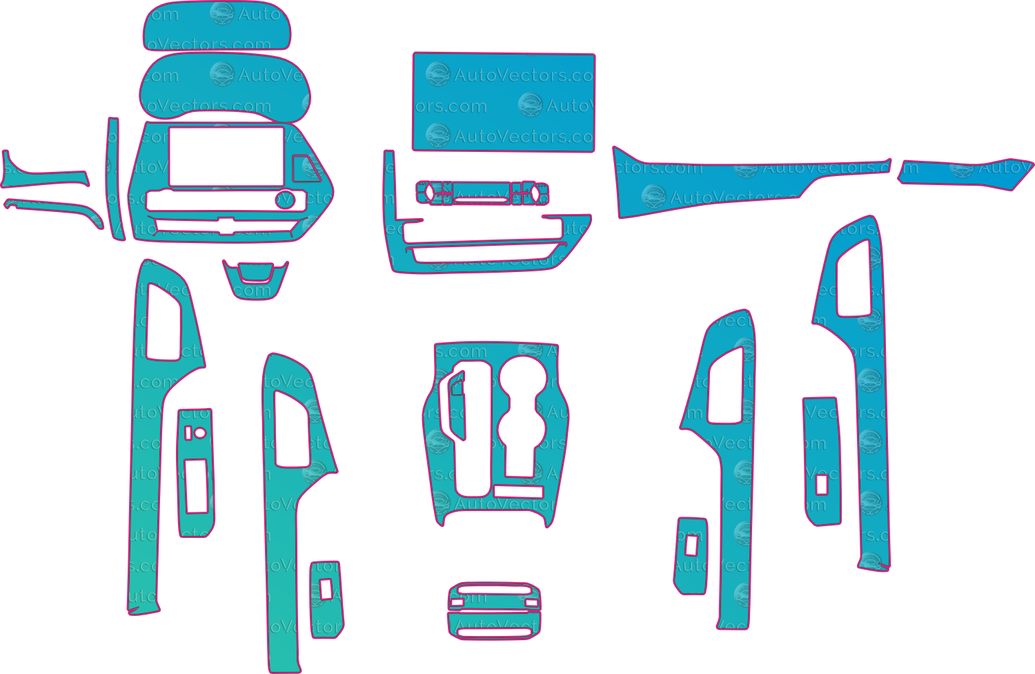Toyota Highlander V2 (From 2026) SUV Interior – interior pre-cut PPF pattern templates, instant digital download vector cut files (CDR, AI, PDF, SVG)