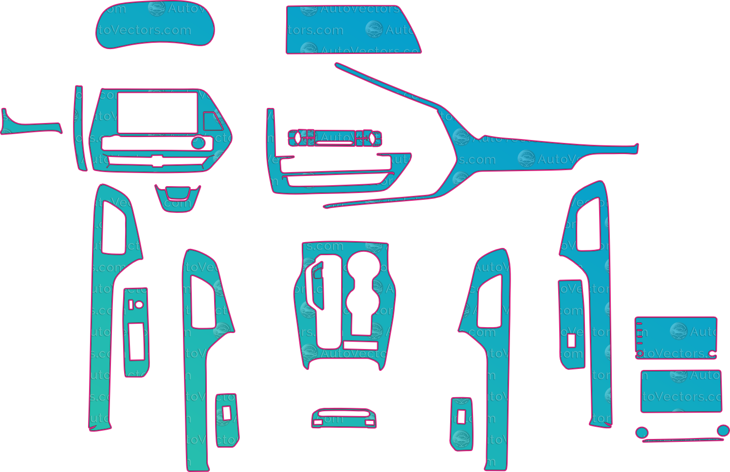 Toyota Highlander XU70 Base (From 2022) SUV Interior – interior pre-cut PPF pattern templates, instant digital download vector cut files (CDR, AI, PDF, SVG)