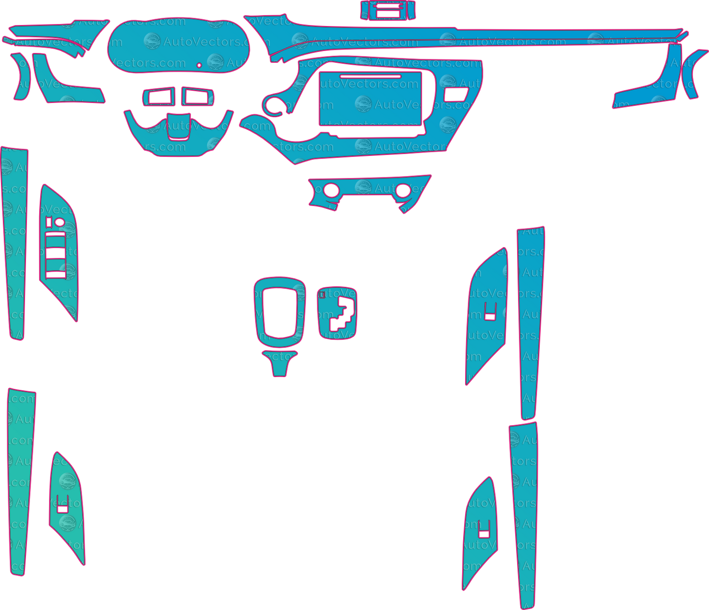 Toyota Hilux Base 2 (From 2021) Pickup Interior – interior pre-cut PPF pattern templates, instant digital download vector cut files (CDR, AI, PDF, SVG)