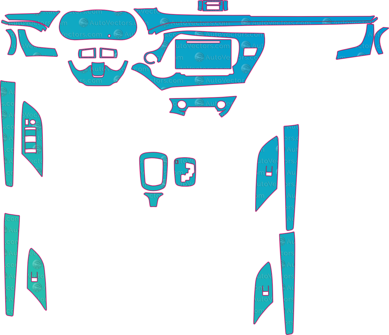Toyota Hilux Base 2 (From 2021) Pickup Interior – interior pre-cut PPF pattern templates, instant digital download vector cut files (CDR, AI, PDF, SVG)