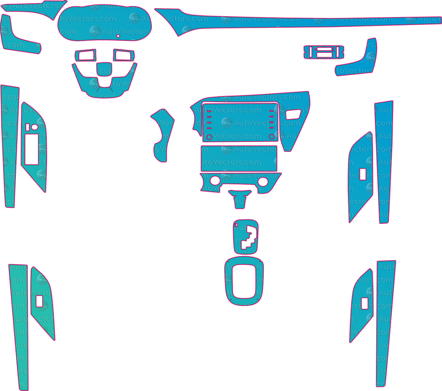 Toyota Hilux Base (From 2021) Pickup Interior – interior pre-cut PPF pattern templates, instant digital download vector cut files (CDR, AI, PDF, SVG)