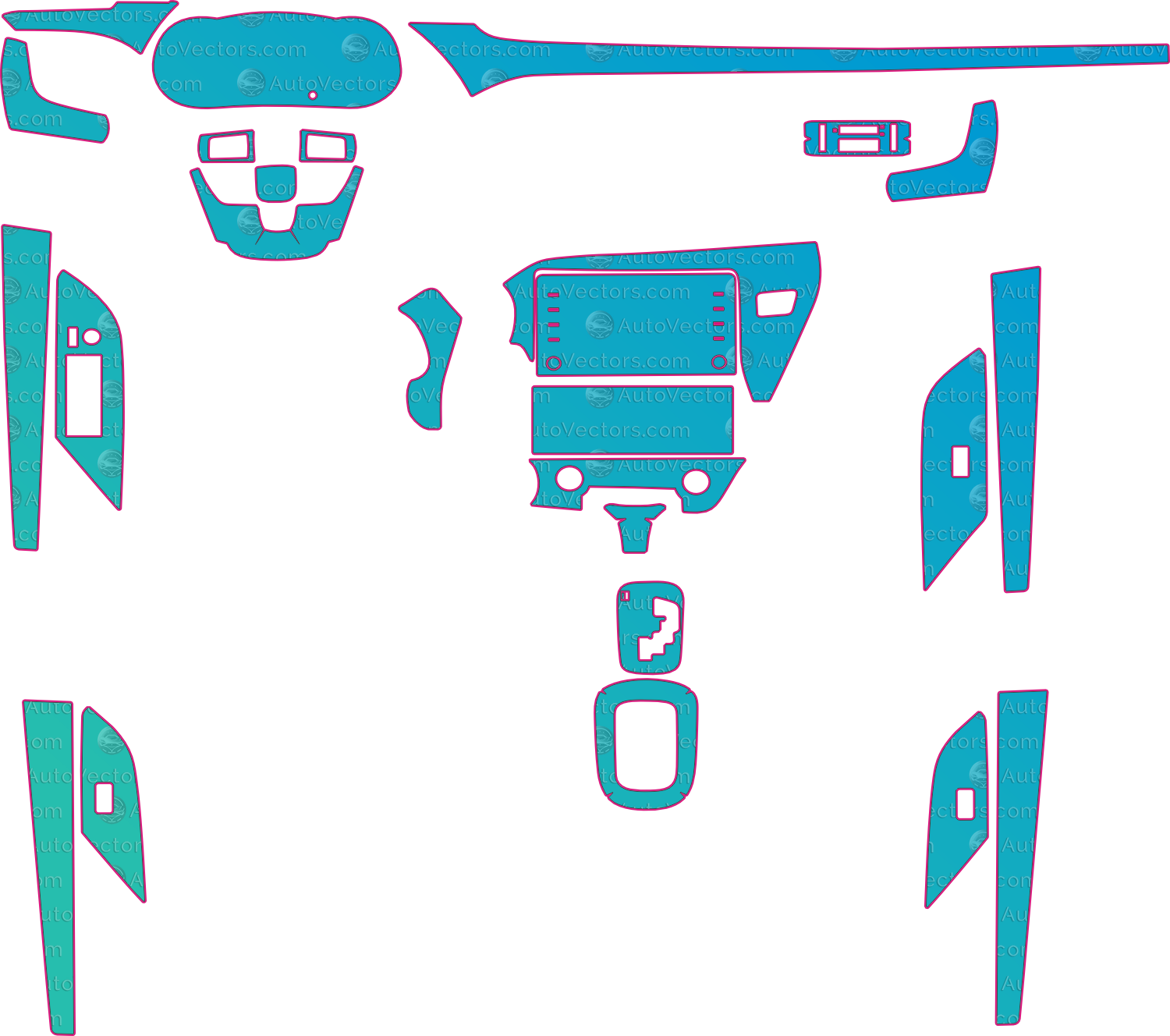 Toyota Hilux Base (From 2021) Pickup Interior – interior pre-cut PPF pattern templates, instant digital download vector cut files (CDR, AI, PDF, SVG)