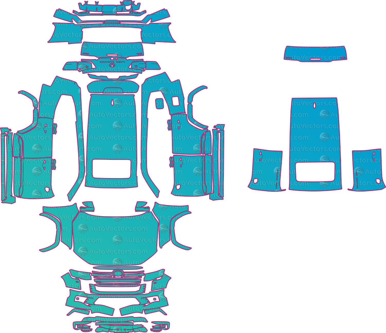 Toyota Land Cruiser LC300 GXR Modellista (From 2023) SUV Pre-Cut PPF Pattern Templates – pre-cut PPF pattern templates, digital download vector files (CDR, AI, PDF, DXF, SVG)
