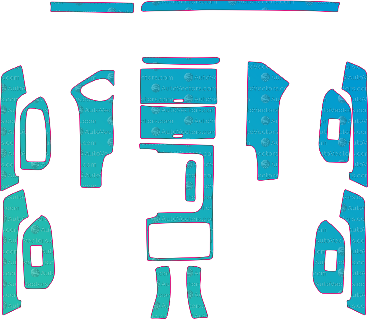 Toyota Prado J150 Base (From 2014) SUV Interior – interior pre-cut PPF pattern templates, instant digital download vector cut files (CDR, AI, PDF, SVG)