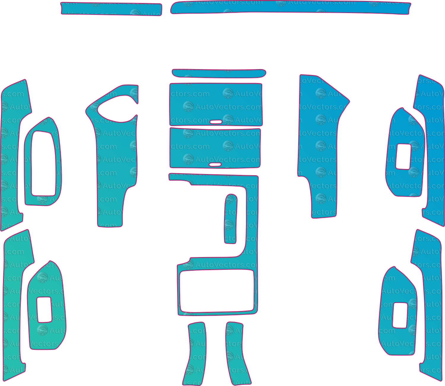 Toyota Prado J150 Base (From 2014) SUV Interior – interior pre-cut PPF pattern templates, instant digital download vector cut files (CDR, AI, PDF, SVG)