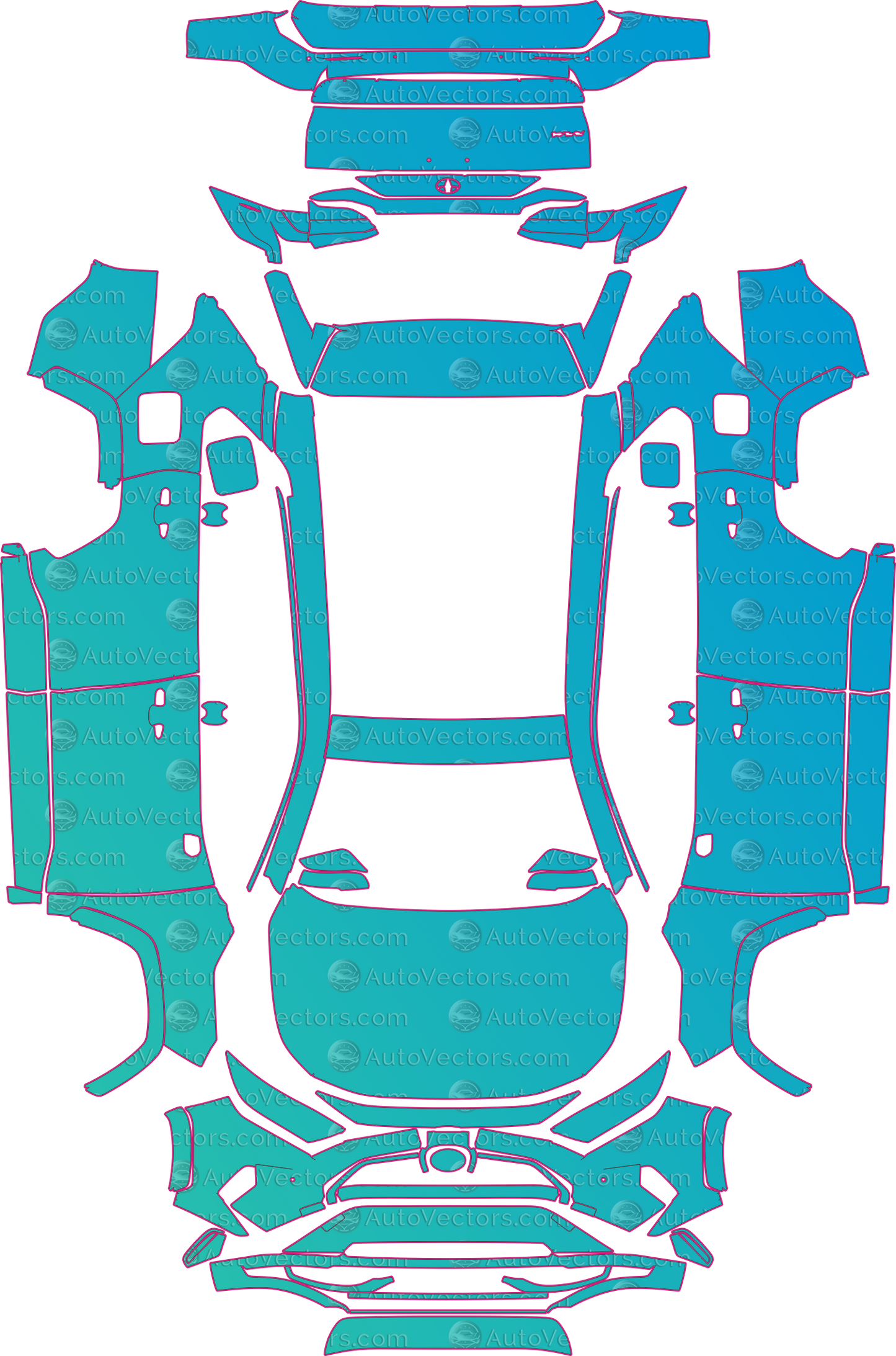 Toyota RAV4 XA50 Plug-in Hybrid (From 2020) SUV – pre-cut PPF pattern templates, instant digital download vector cut files (CDR, AI, PDF, SVG)