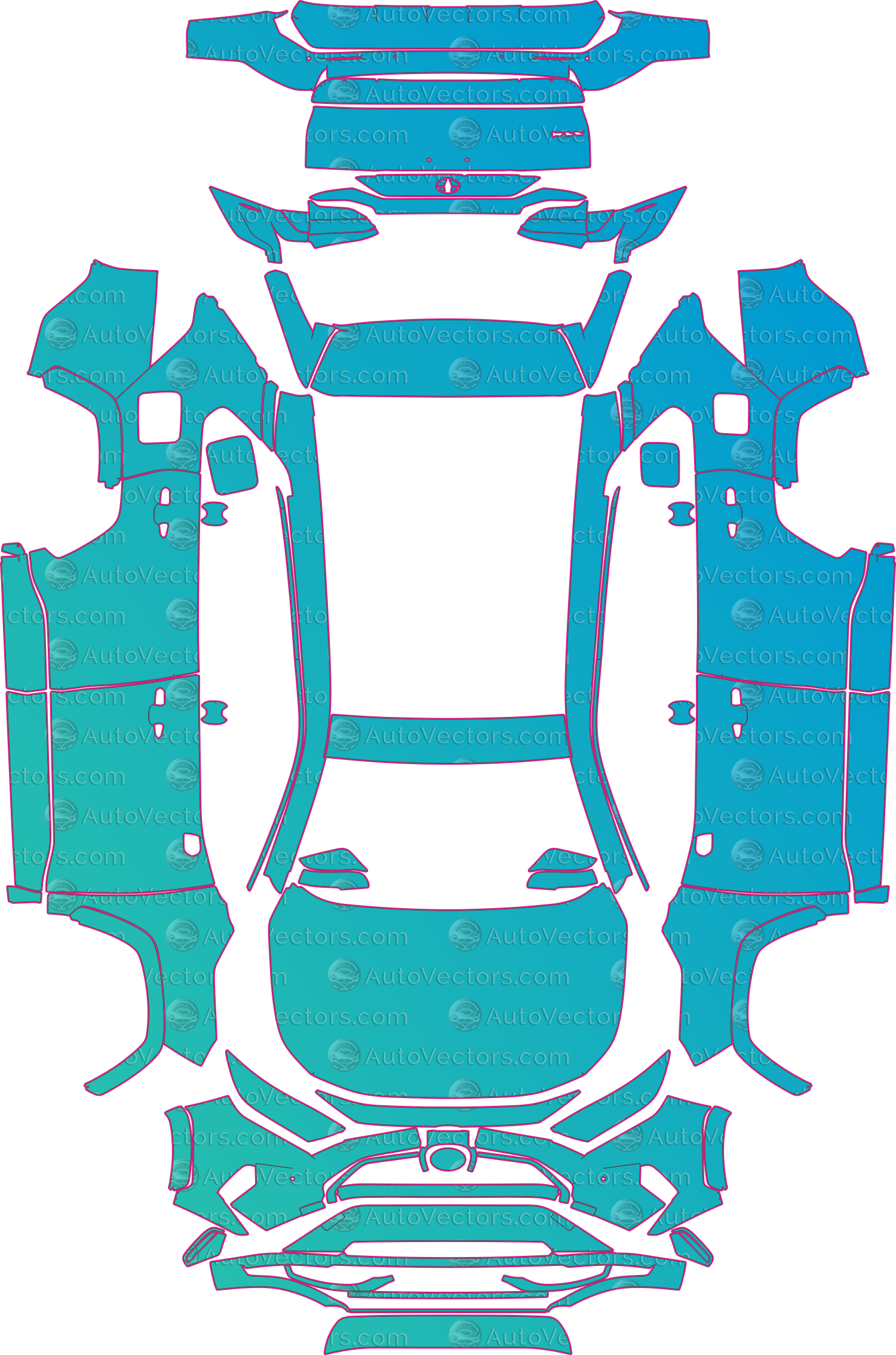 Toyota RAV4 XA50 Plug-in Hybrid (From 2020) SUV – pre-cut PPF pattern templates, instant digital download vector cut files (CDR, AI, PDF, SVG)