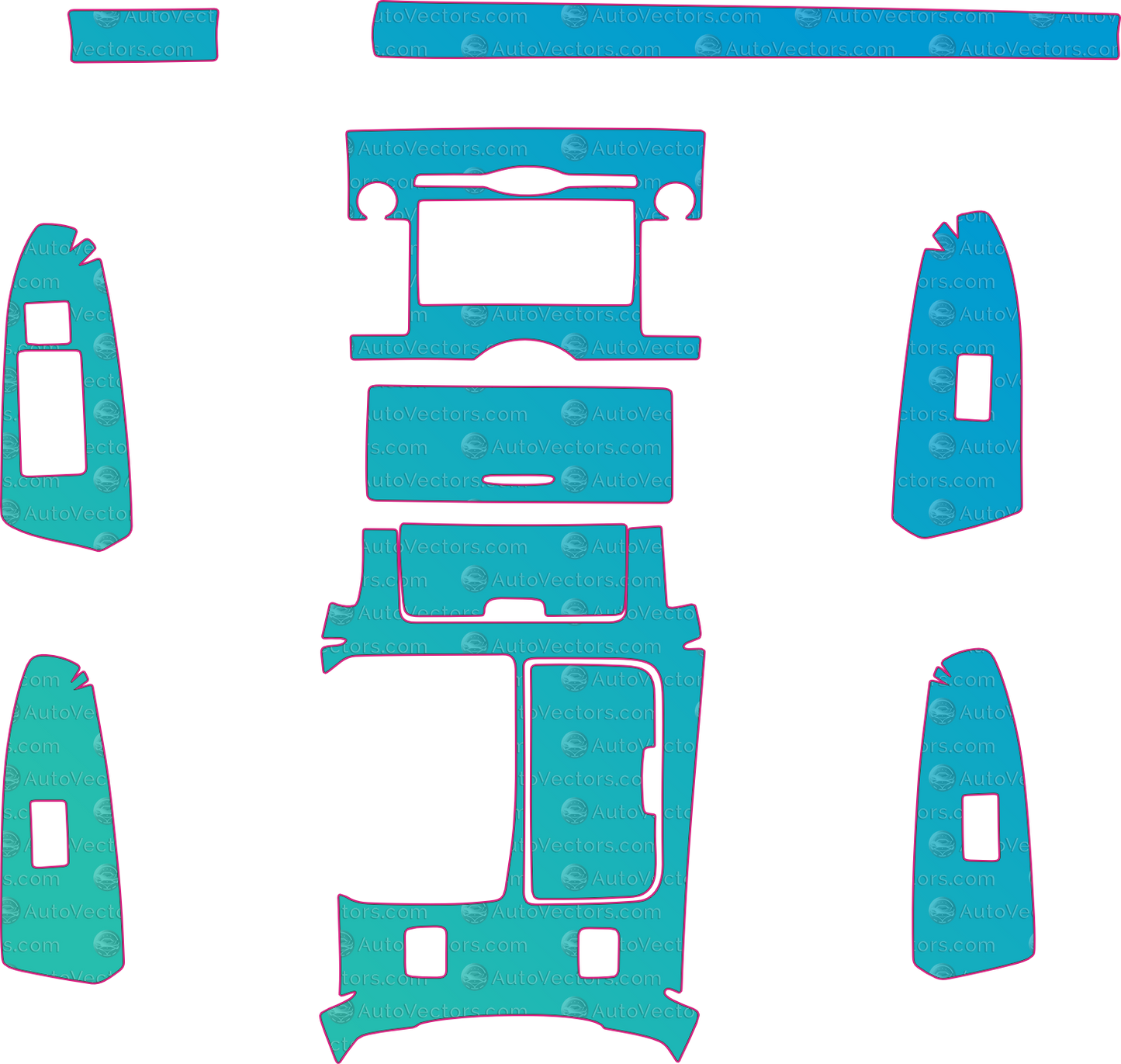 Toyota Reiz GRX130 Base (From 2016) Sedan Interior – interior pre-cut PPF pattern templates, instant digital download vector cut files (CDR, AI, PDF, SVG)