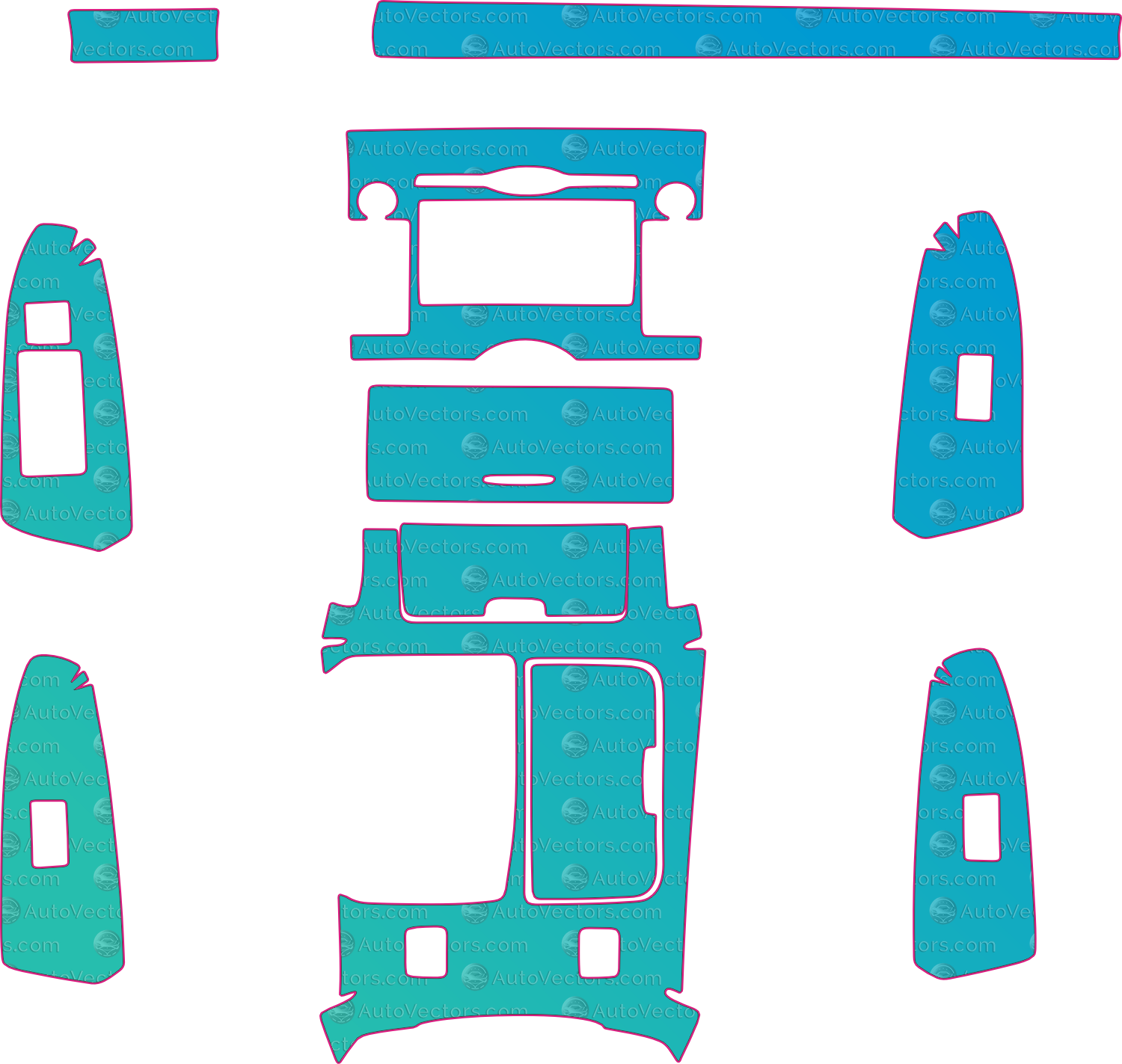 Toyota Reiz GRX130 Base (From 2016) Sedan Interior – interior pre-cut PPF pattern templates, instant digital download vector cut files (CDR, AI, PDF, SVG)