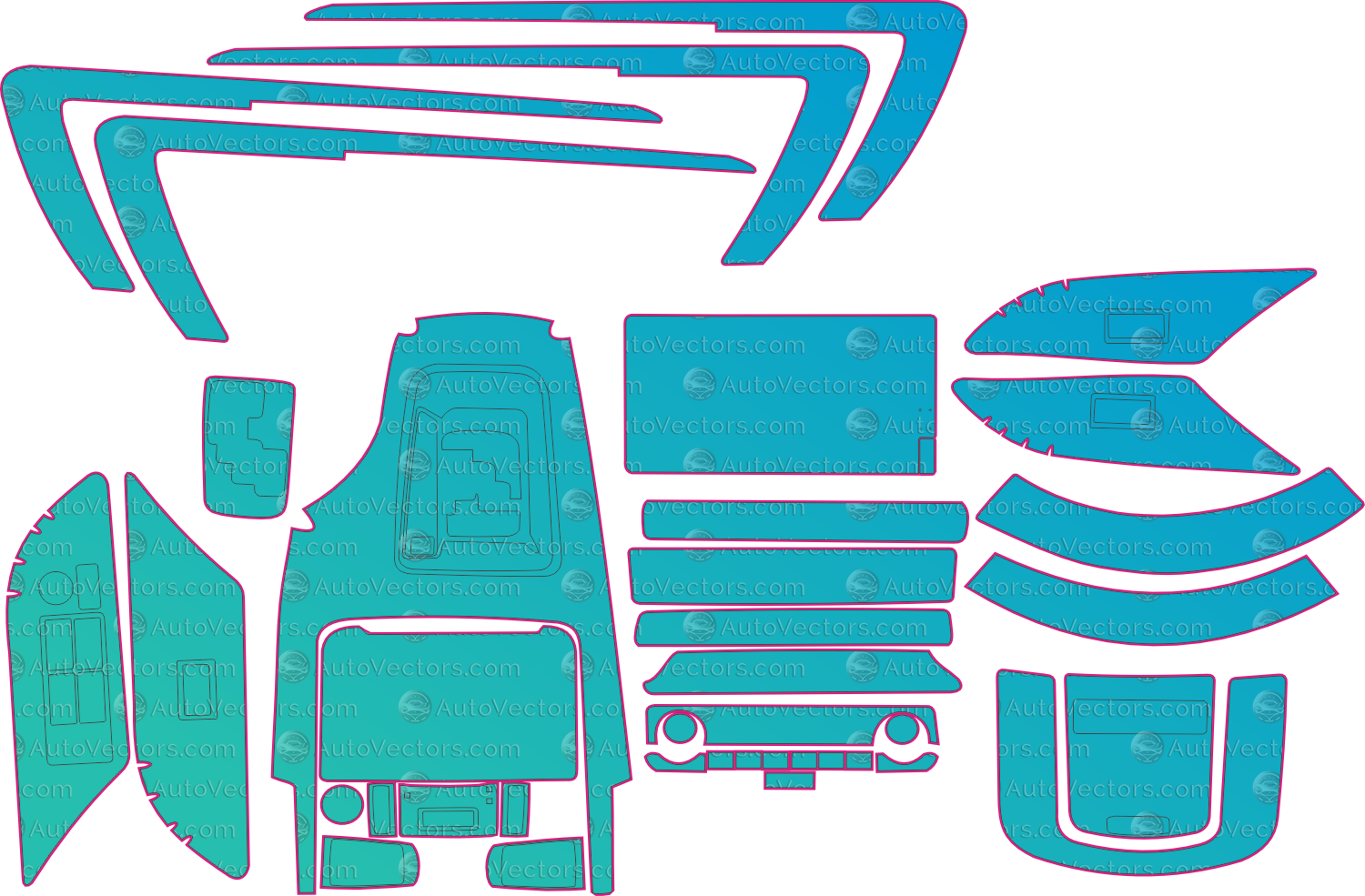 Toyota Runner (From 2022) Interior – interior pre-cut PPF pattern templates, instant digital download vector cut files (CDR, AI, PDF, SVG)