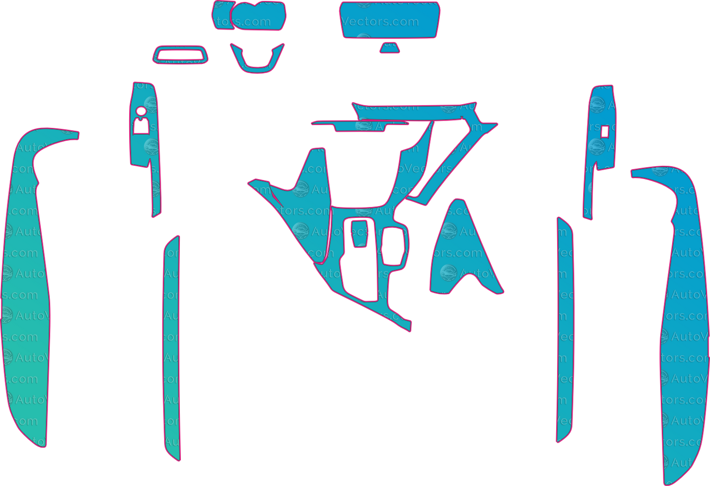 Toyota Supra A90 Base (From 2021) Coupe Interior – interior pre-cut PPF pattern templates, instant digital download vector cut files (CDR, AI, PDF, SVG)
