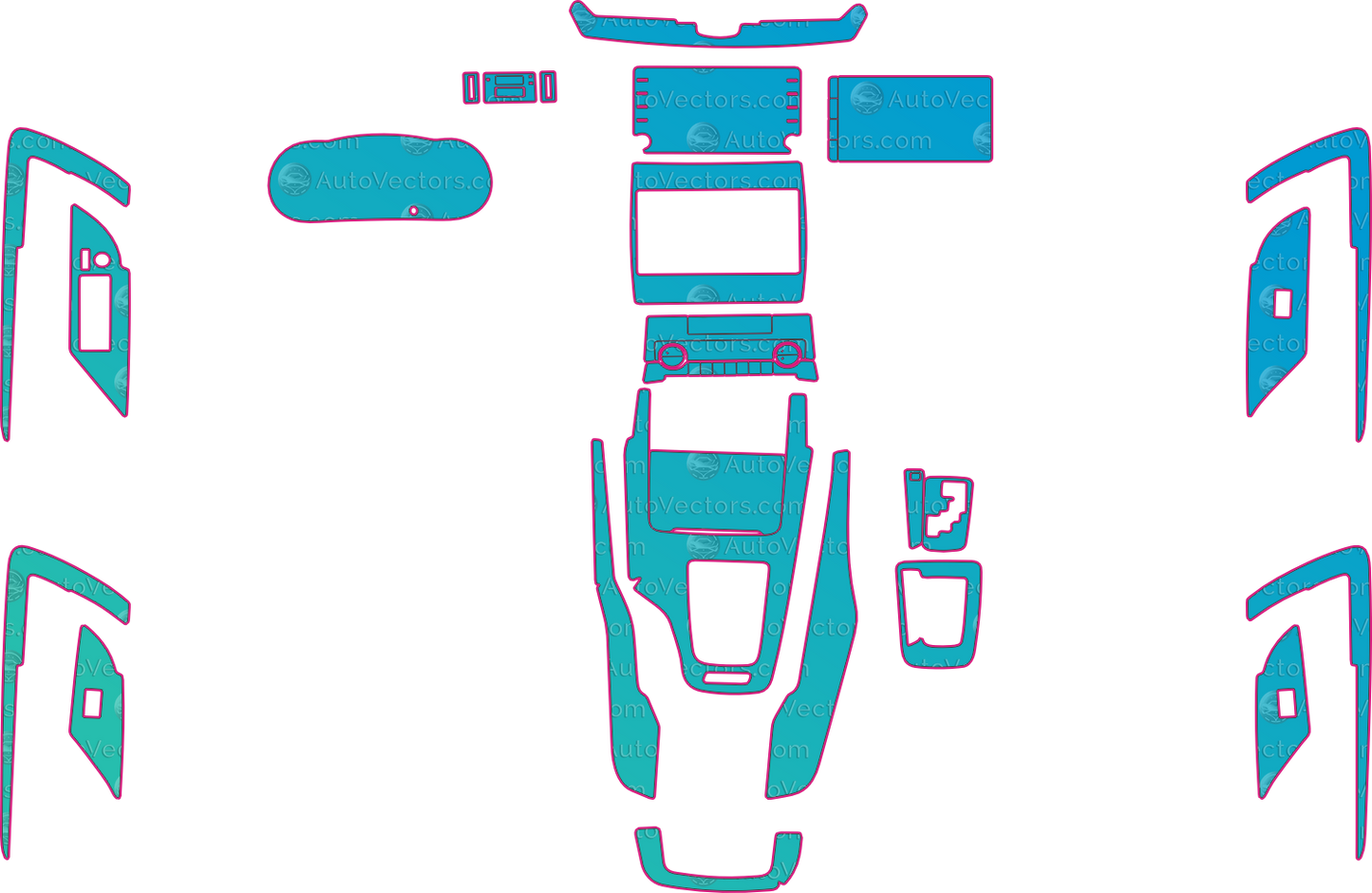 Toyota SW4 SRX (From 2024) SUV Interior – interior pre-cut PPF pattern templates, instant digital download vector cut files (CDR, AI, PDF, SVG)