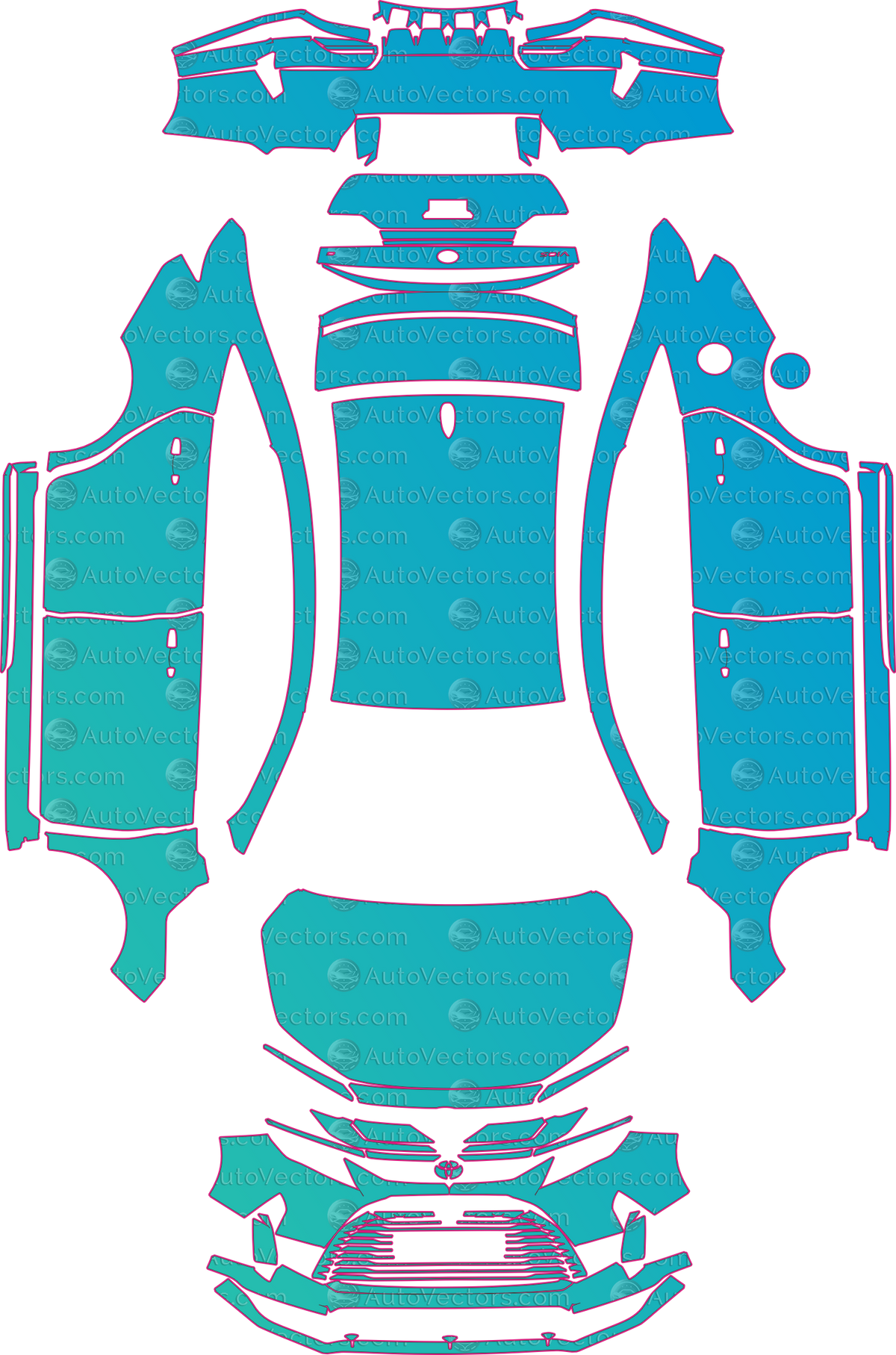 Toyota Yaris Base (From 2024) Sedan pre-cut PPF pattern layout
