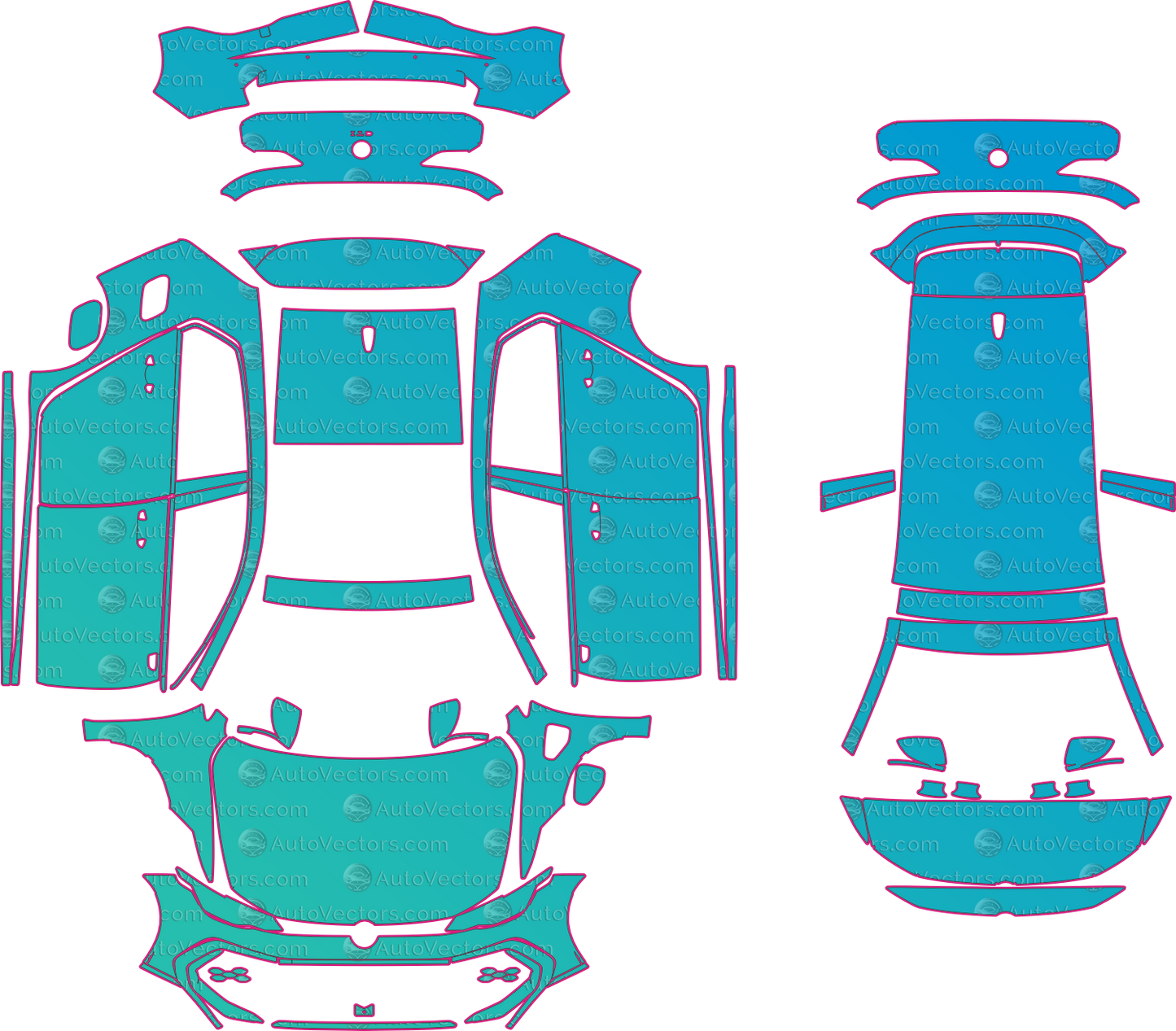 Volkswagen Golf GTE Mk8.5 (From 2025) Hatchback Pre-Cut PPF Pattern Templates – pre-cut PPF pattern templates, digital download vector files (CDR, AI, PDF, DXF, SVG)