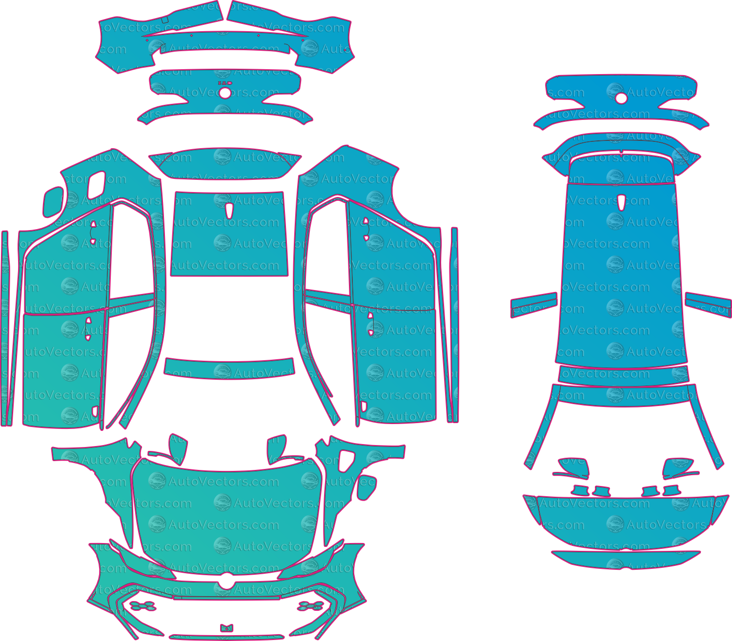 Volkswagen Golf GTE Mk8.5 (From 2025) Hatchback Pre-Cut PPF Pattern Templates – pre-cut PPF pattern templates, digital download vector files (CDR, AI, PDF, DXF, SVG)