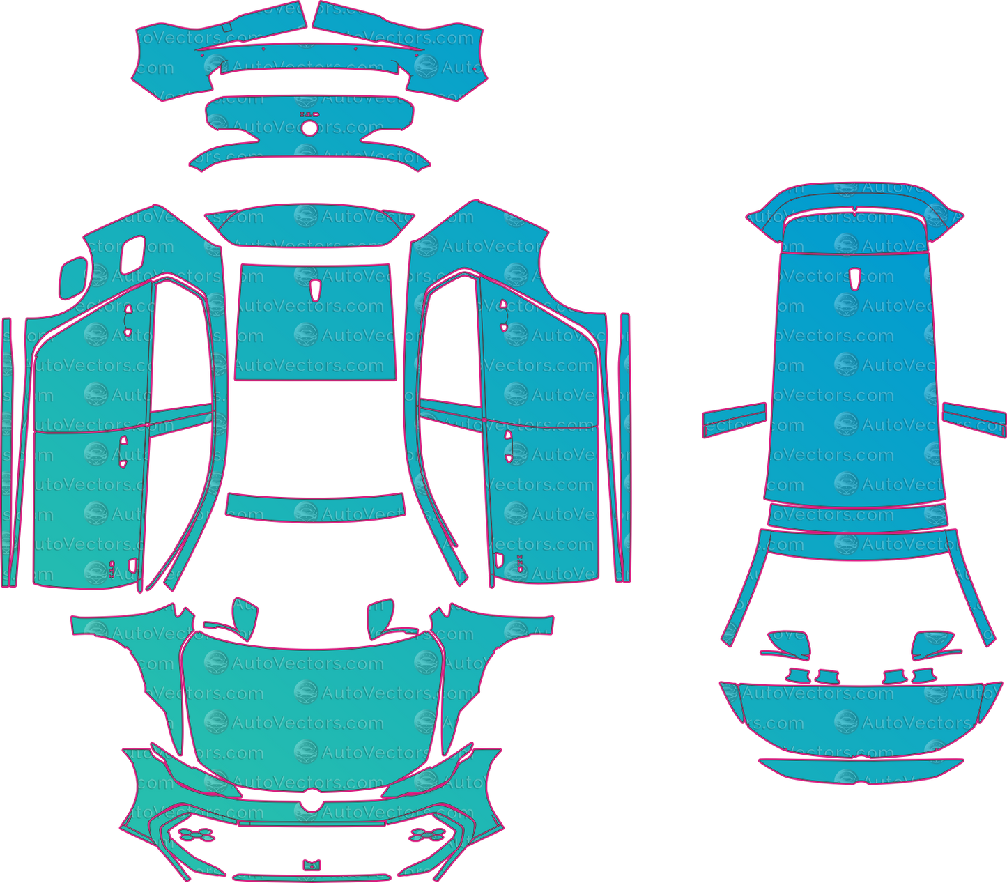 Volkswagen Golf GTI (From 2025) Hatchback Pre-Cut PPF Pattern Templates – pre-cut PPF pattern templates, digital download vector files (CDR, AI, PDF, DXF, SVG)