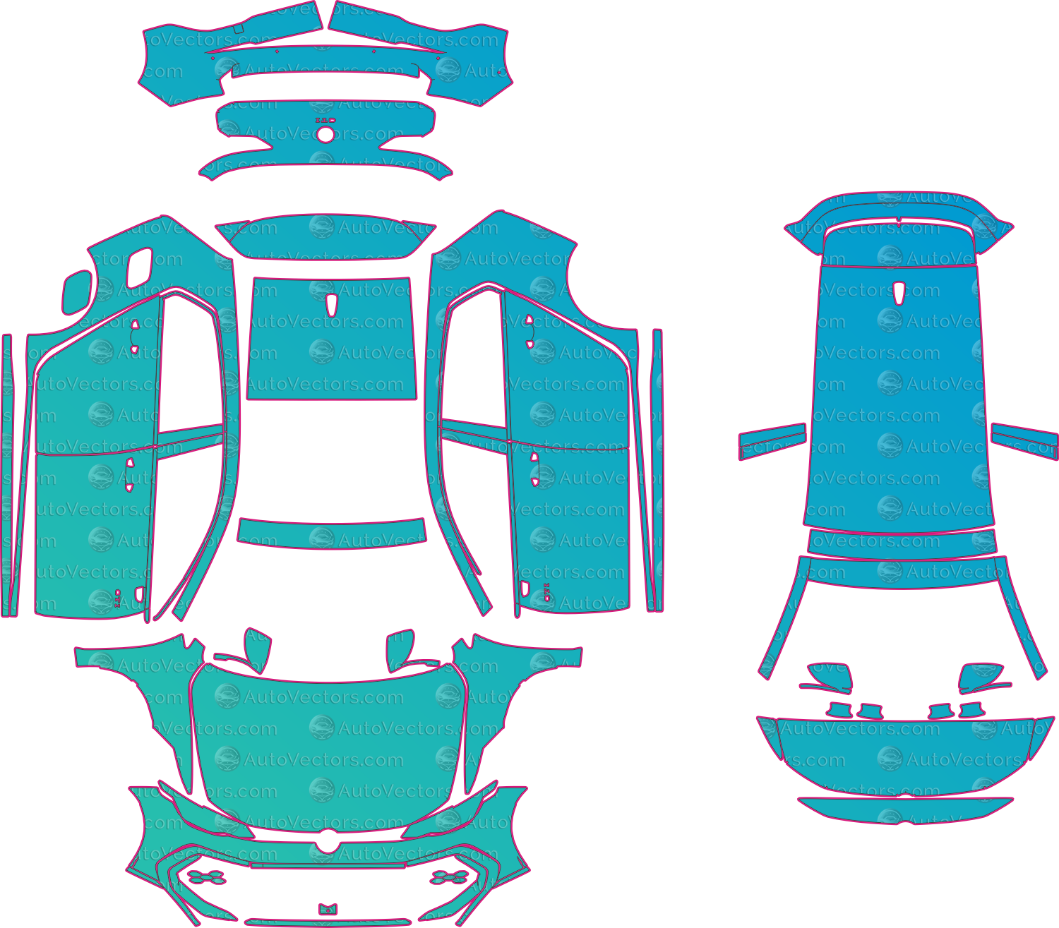 Volkswagen Golf GTI (From 2025) Hatchback Pre-Cut PPF Pattern Templates – pre-cut PPF pattern templates, digital download vector files (CDR, AI, PDF, DXF, SVG)