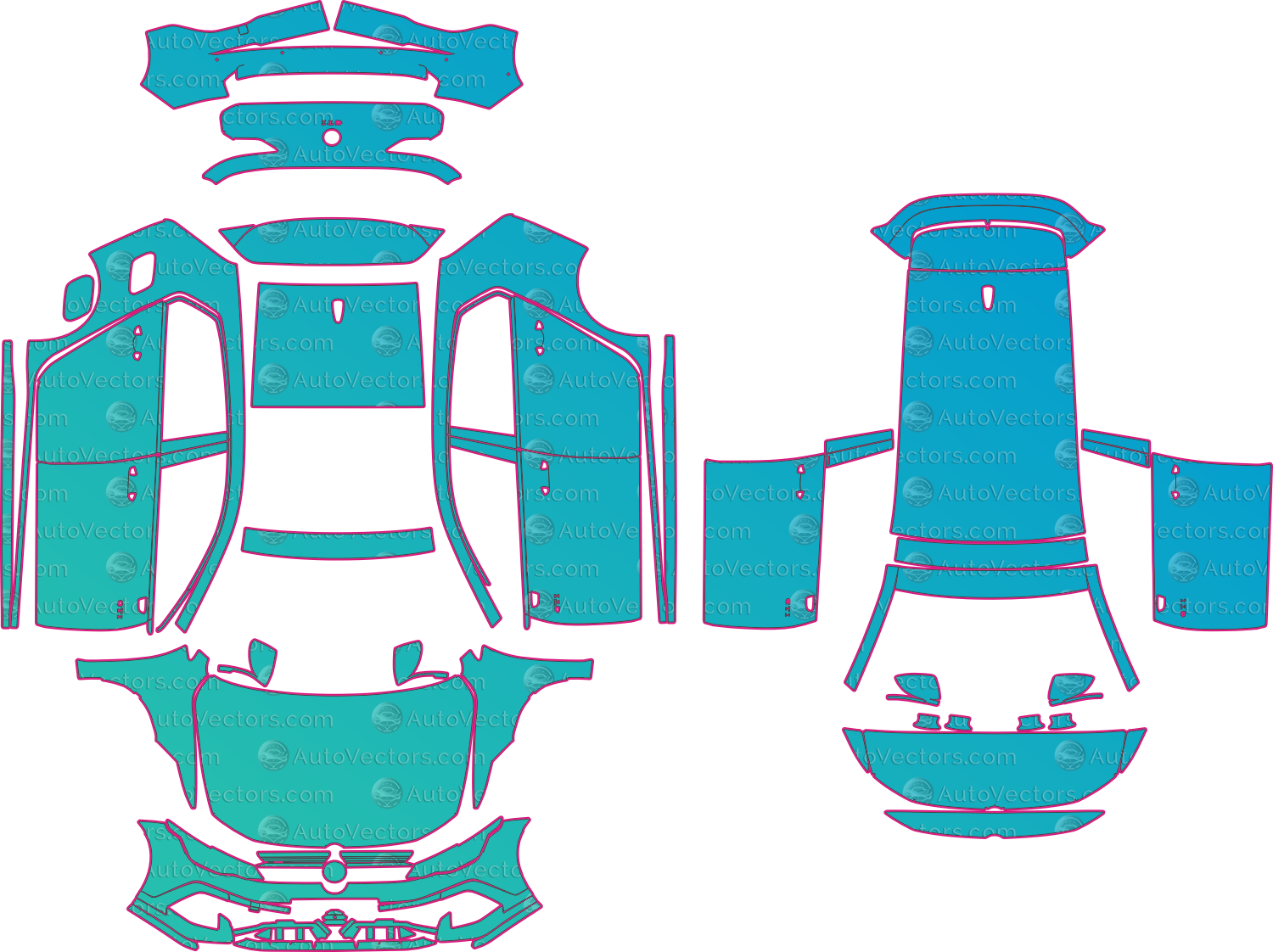 Volkswagen Golf GTI Clubsport (From 2025) Hatchback Pre-Cut PPF Pattern Templates – pre-cut PPF pattern templates, digital download vector files (CDR, AI, PDF, DXF, SVG)