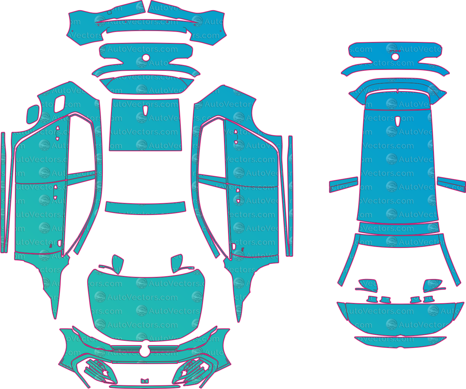 Volkswagen Golf Mk8 R-line (From 2024) Hatchback Pre-Cut PPF Pattern Templates – pre-cut PPF pattern templates, digital download vector files (CDR, AI, PDF, DXF, SVG)
