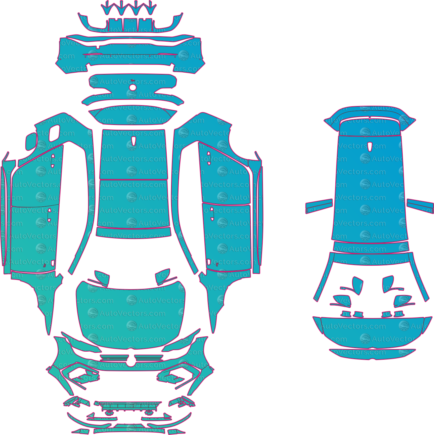 Volkswagen Golf R Mk8 (From 2025) Hatchback Pre-Cut PPF Pattern Templates – pre-cut PPF pattern templates, digital download vector files (CDR, AI, PDF, DXF, SVG)